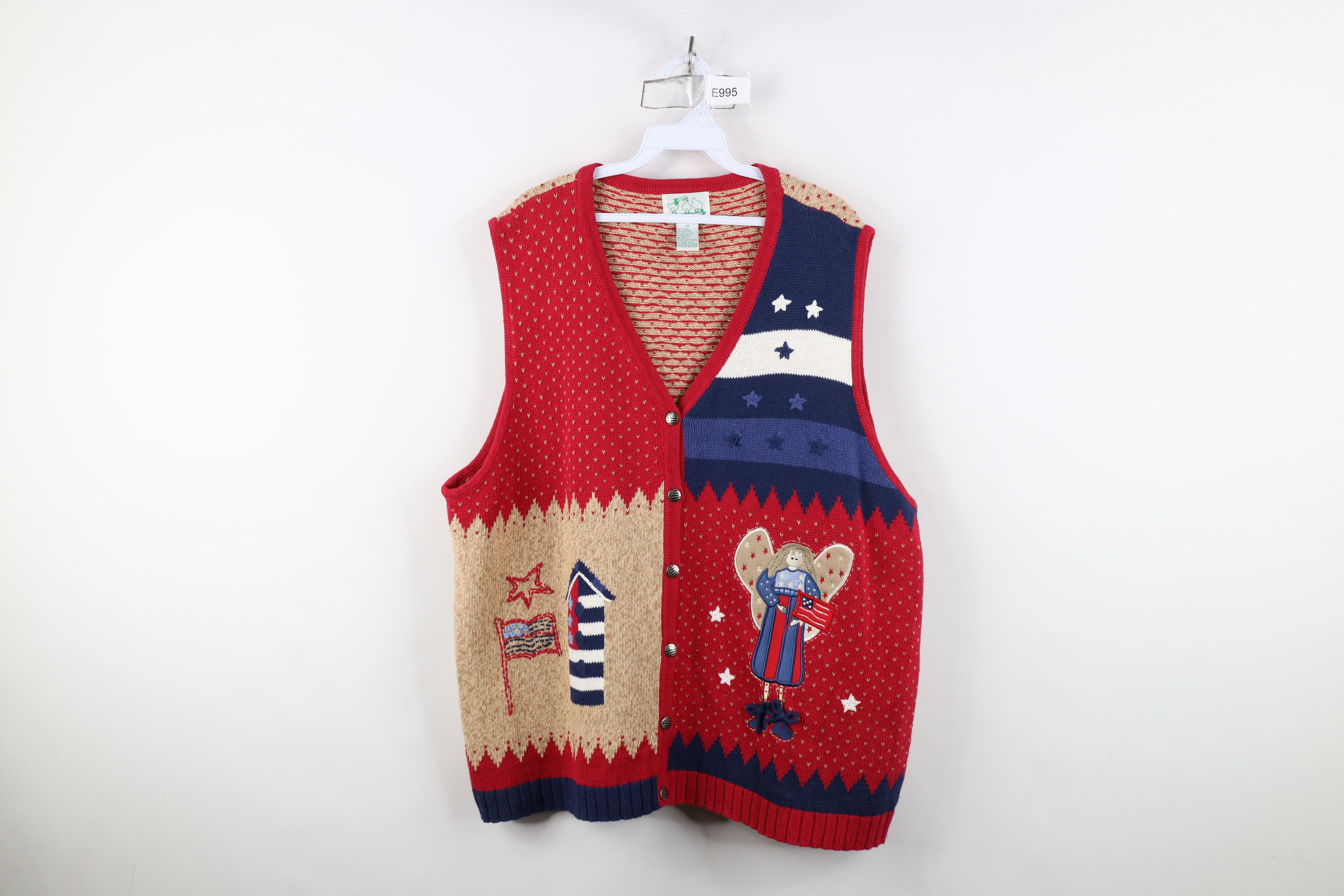 Vintage Vintage 90s Streetwear USA Flag Knit Cardigan Sweater Vest Size XXL / US 16-18 / IT 52-54 - 1 Thumbnail