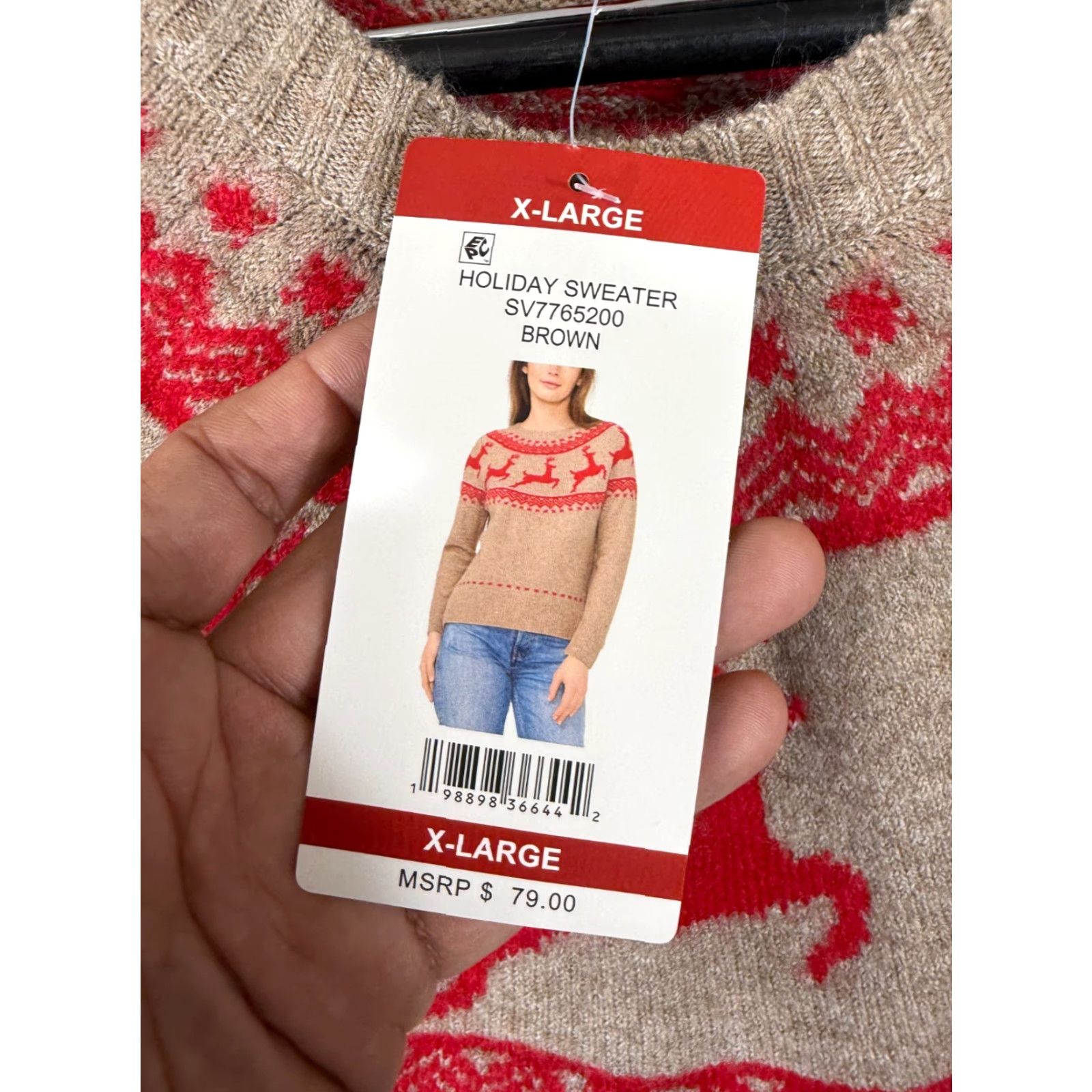 Vince Camuto Vince Camuto Holiday Sweater Womens XL Brown Red Reindeer Fair Isle Stretch NWT Size XL / US 12-14 / IT 48-50 - 5 Thumbnail