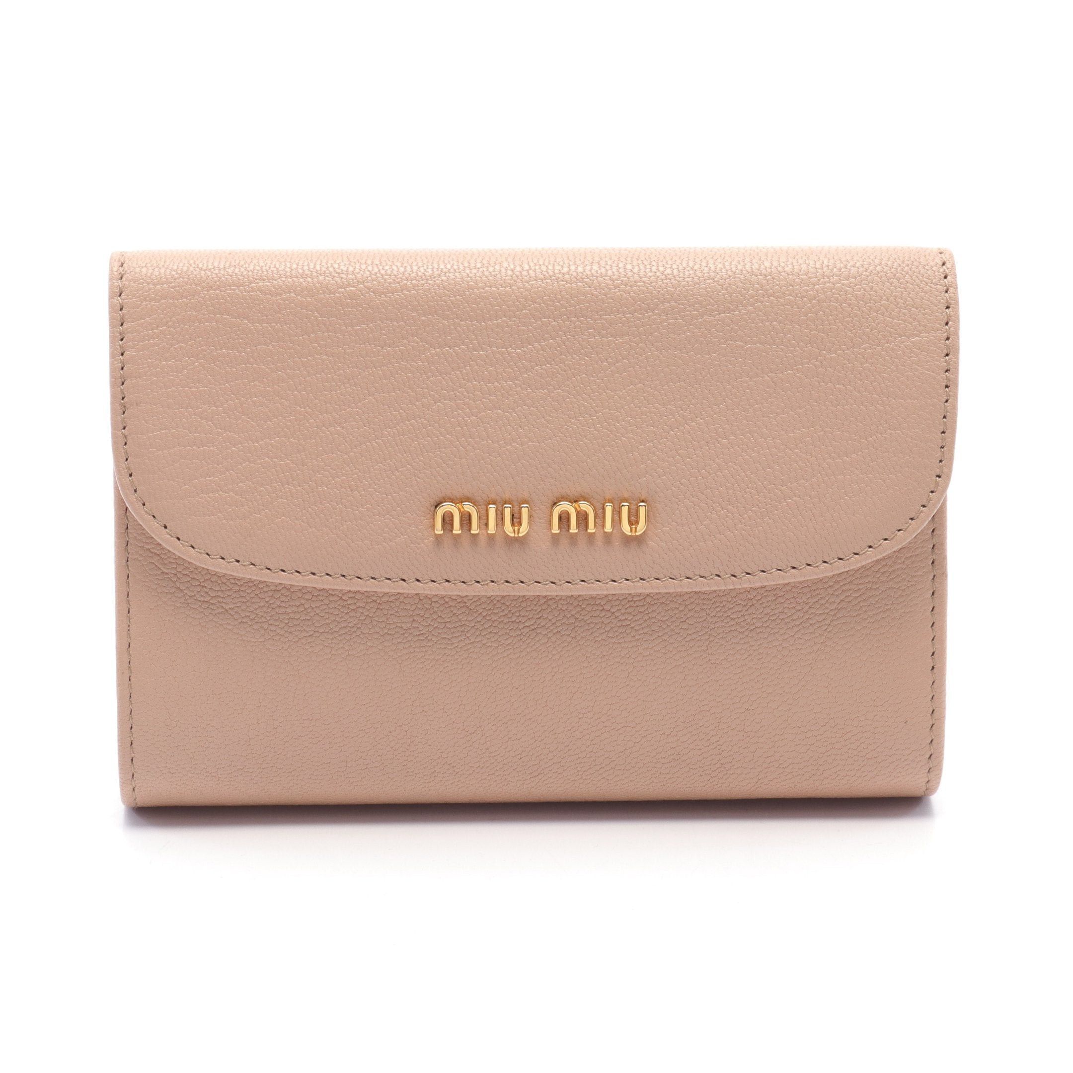 Miu Miu Miu Miu Trifold Wallet Leather Pink Beige Size ONE SIZE - 1 Thumbnail