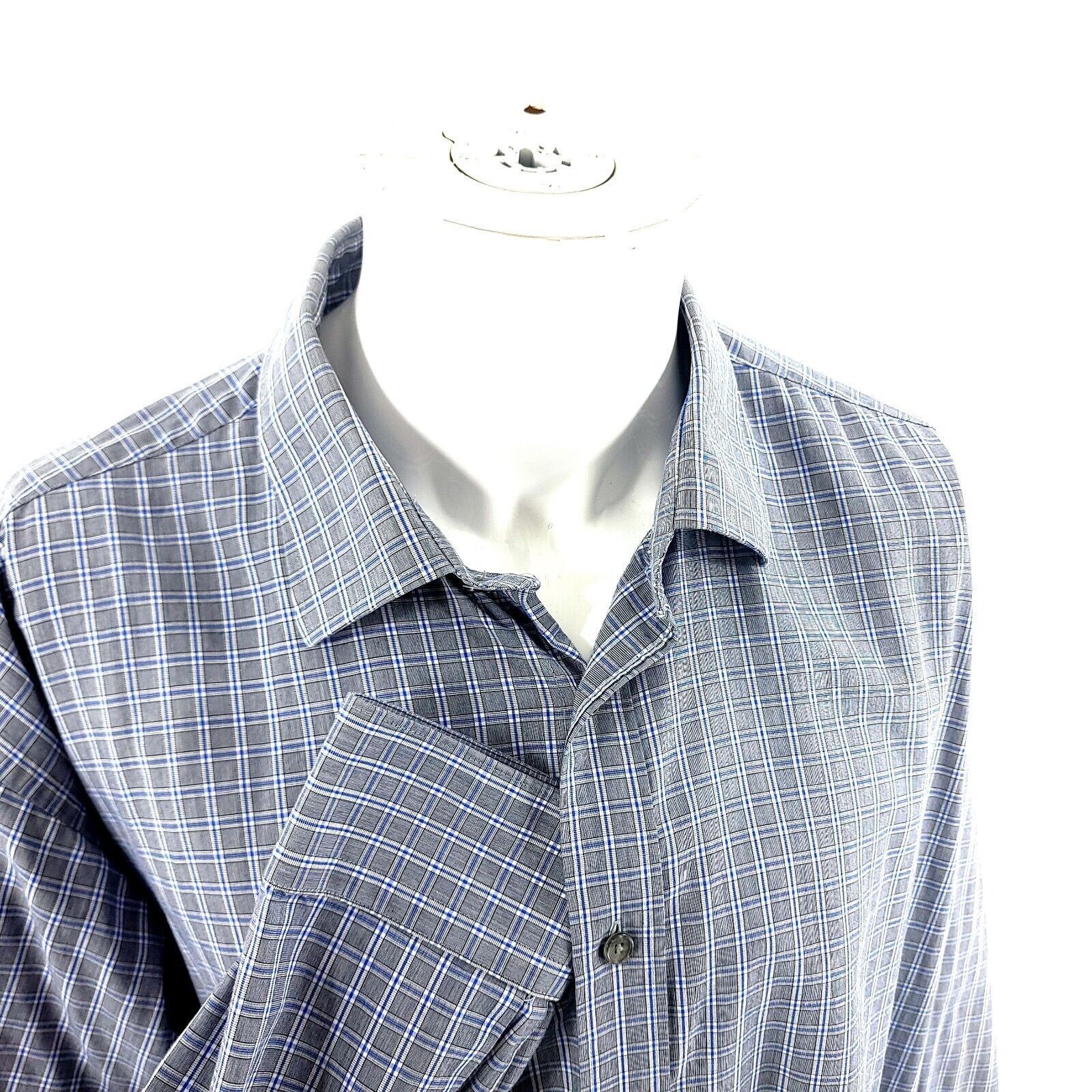 Jos. A. Bank Jos A Bank Reserve Cotton Silk XL Gray Blue Plaid Button Fro Size US XL / EU 56 / 4 - 2 Thumbnail