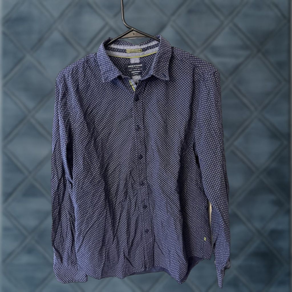 Denime Denim & Flower Ricky Singh Slim Fit Shirt Men’s M Blue Polka Dot Cotton Long Sleeve Button-Up Casual Size US M / EU 48-50 / 2 - 1 Thumbnail