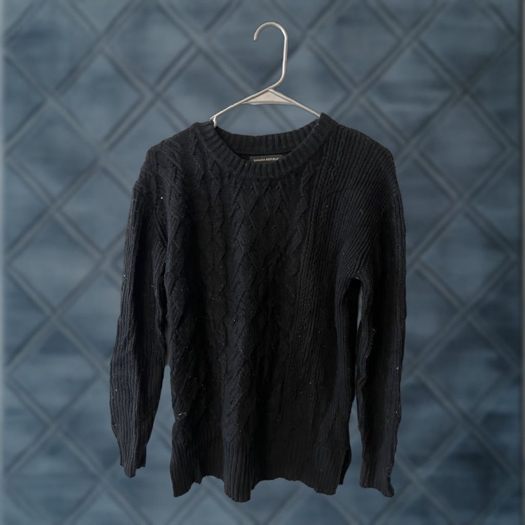 Banana Republic BANANA REPUBLIC Black Chunky Knit Fisherman Sweater Wool Lightweight Womens XS Size XS / US 0-2 / IT 36-38 - 1 Thumbnail