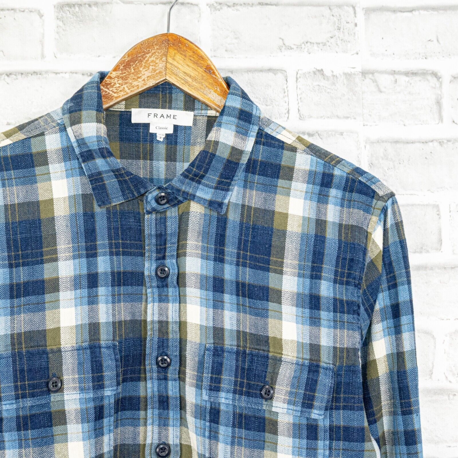 Frame FRAME Denim Flannel Shirt Blue Plaid cotton double pocket Size US M / EU 48-50 / 2 - 5 Thumbnail