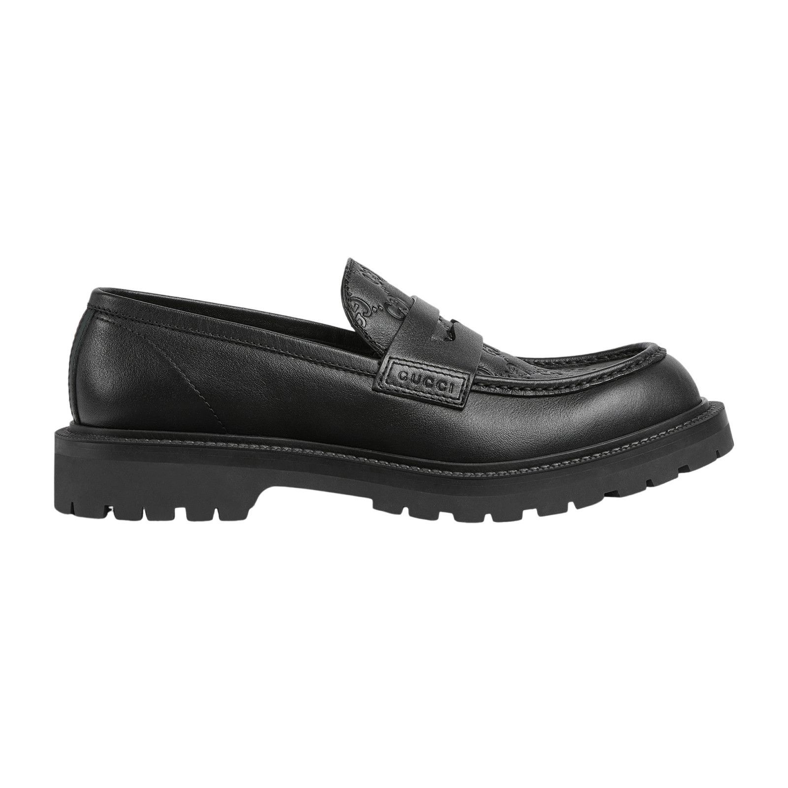 GUCCI Men's Black GG Leather With Web Loafers New & Authenti
