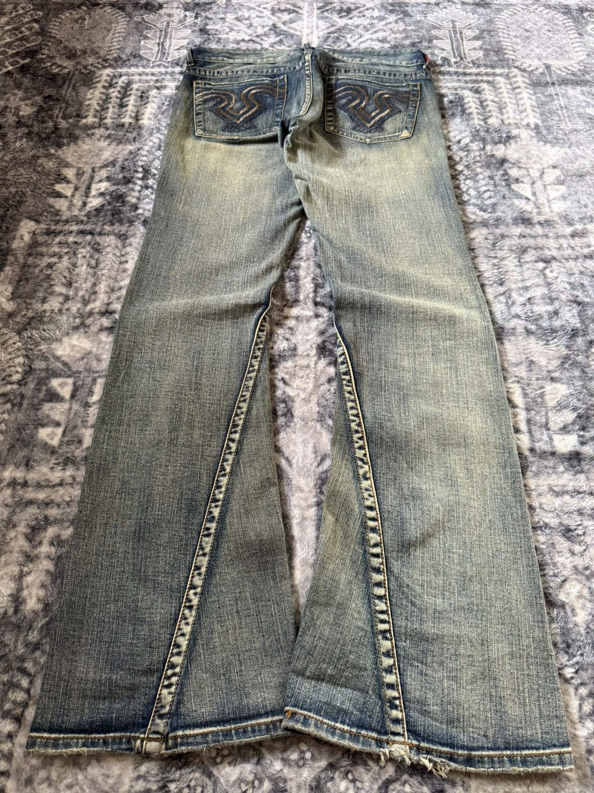 If Six Was Nine YMI Mud Wash Spiral Paneled Studded Flared Jeans Size US 32 / EU 48 - 2 Thumbnail