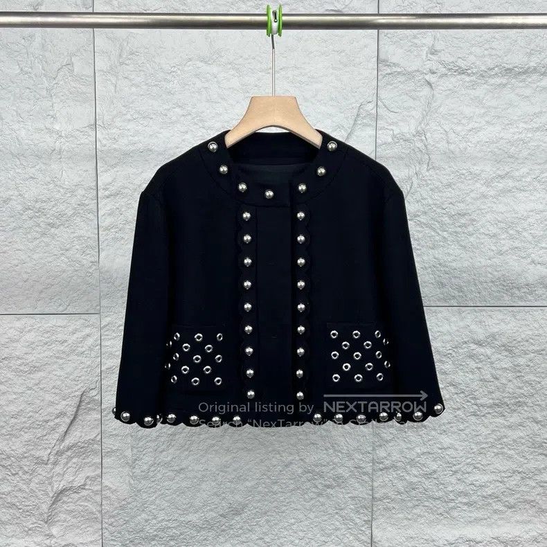 Valentino Valentino Black willow studded tweed jacket Size S / US 4 / IT 40 - 1 Thumbnail