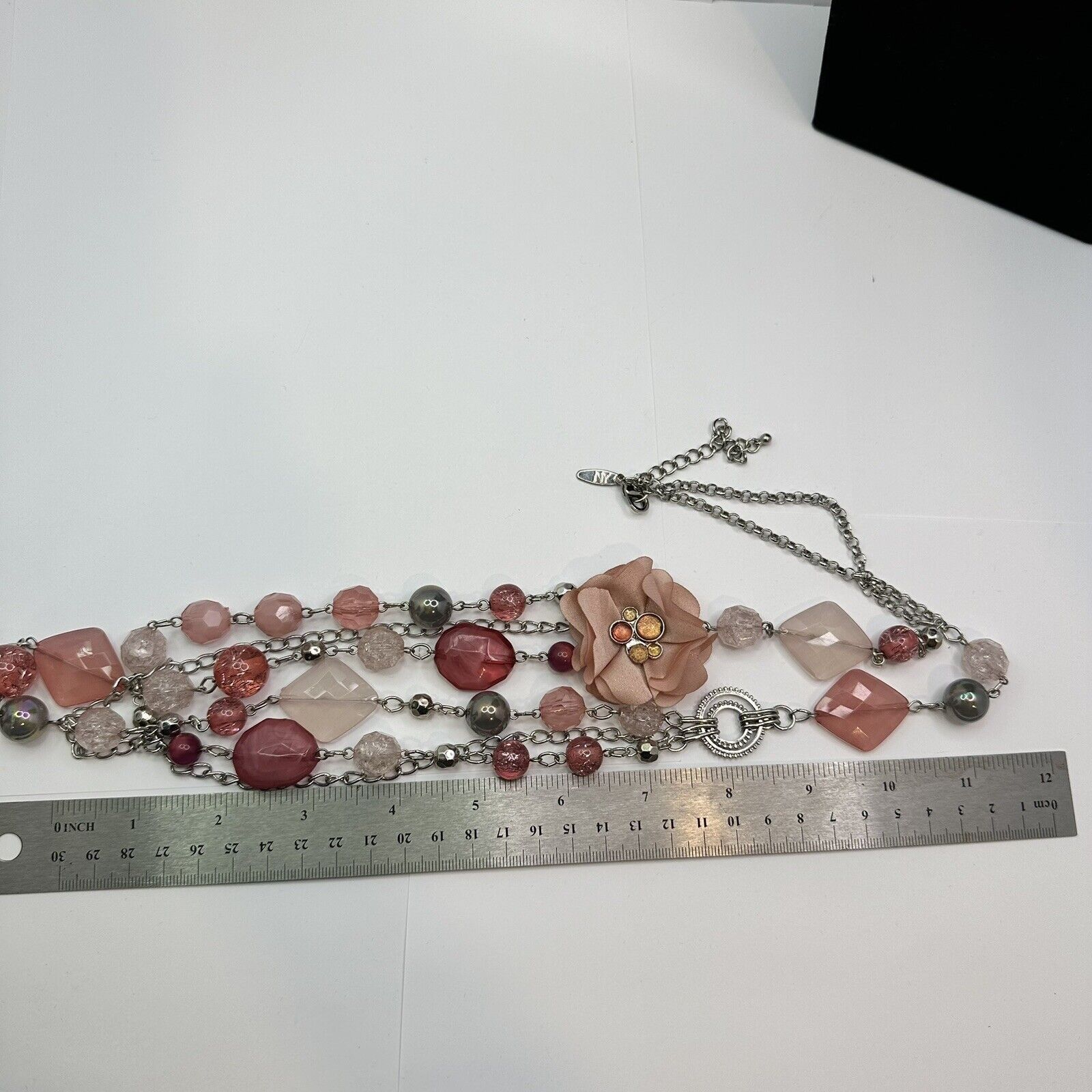 Other NY Pink Dangle Necklace 30" Beads Link Chain Flower AB Beads Size ONE SIZE - 6 Thumbnail