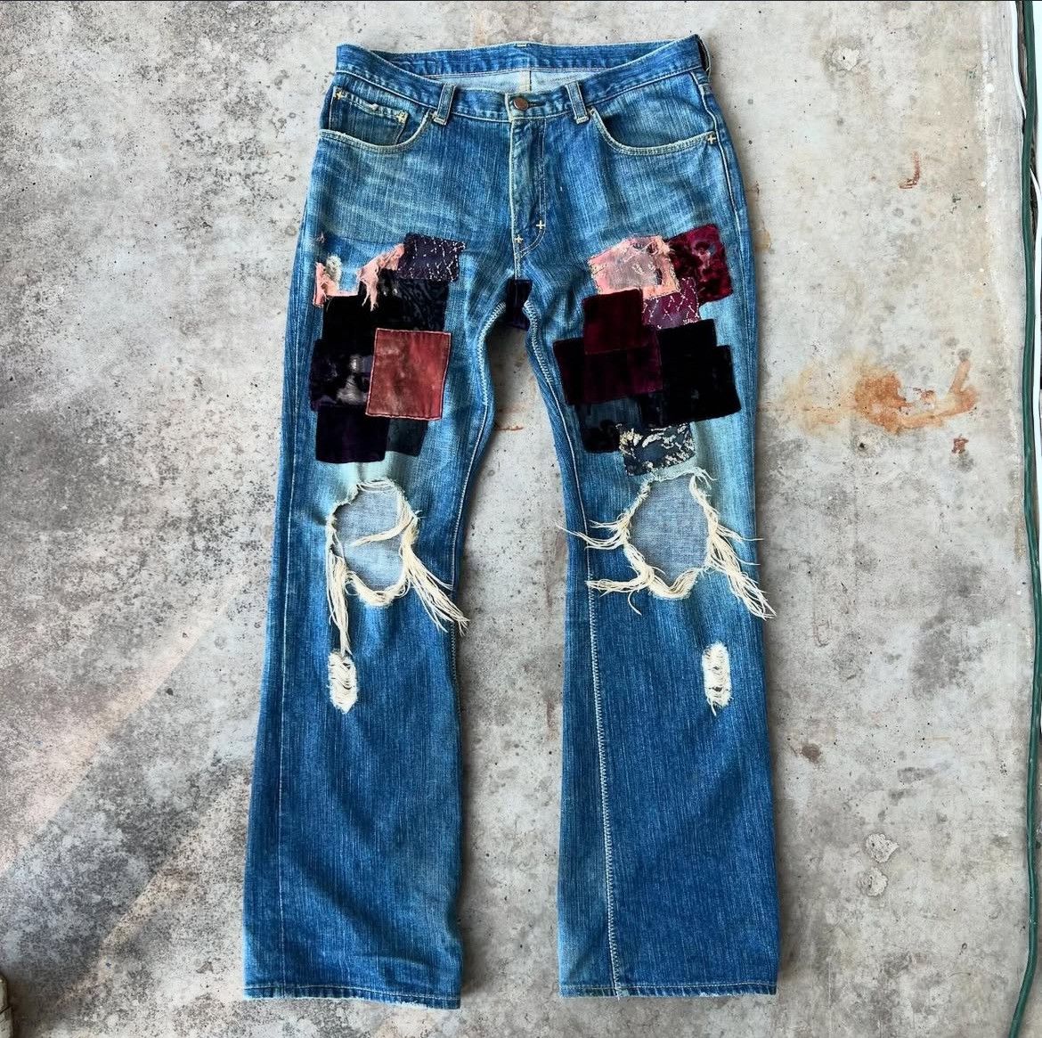 Number (N)ine NUMBER NINE AW03 ‘TOUCH ME IM SICK’ PATCHWORK FLARES ...
