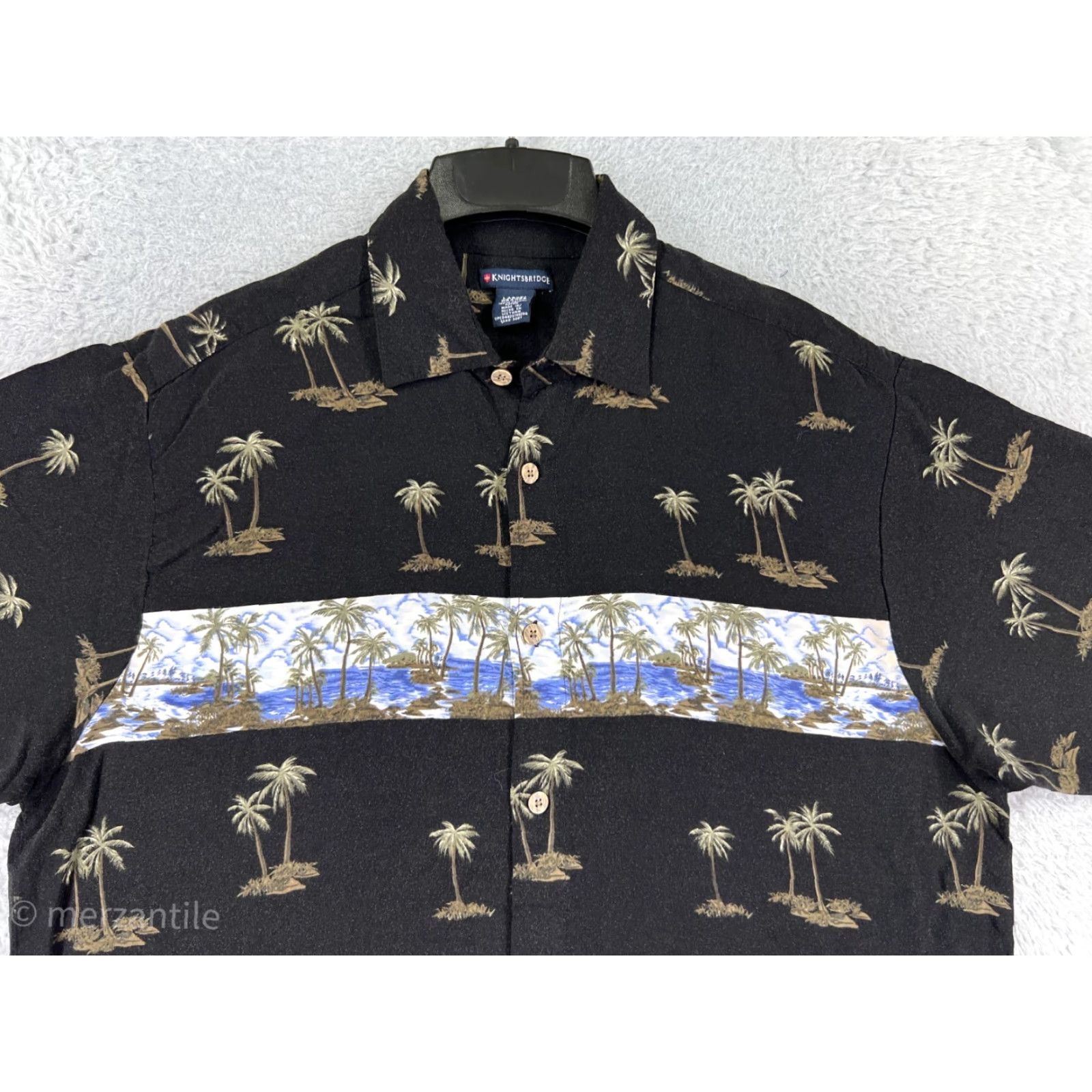 Vintage Knights Bridge Shirt Men Large Black Palm Tree All Over Print Button Up Hawaiian Size US L / EU 52-54 / 3 - 6 Thumbnail