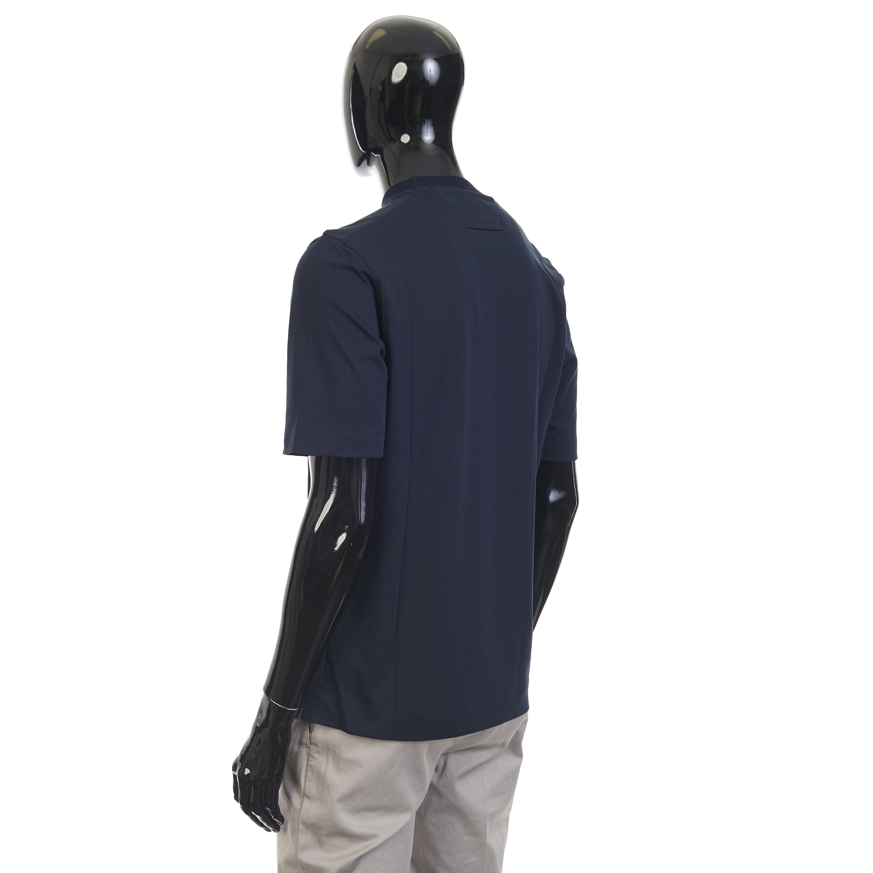 Ermenegildo Zegna Navy Blue Silk & Cotton Crewneck Tshirt Size US S / EU 44-46 / 1 - 4 Thumbnail