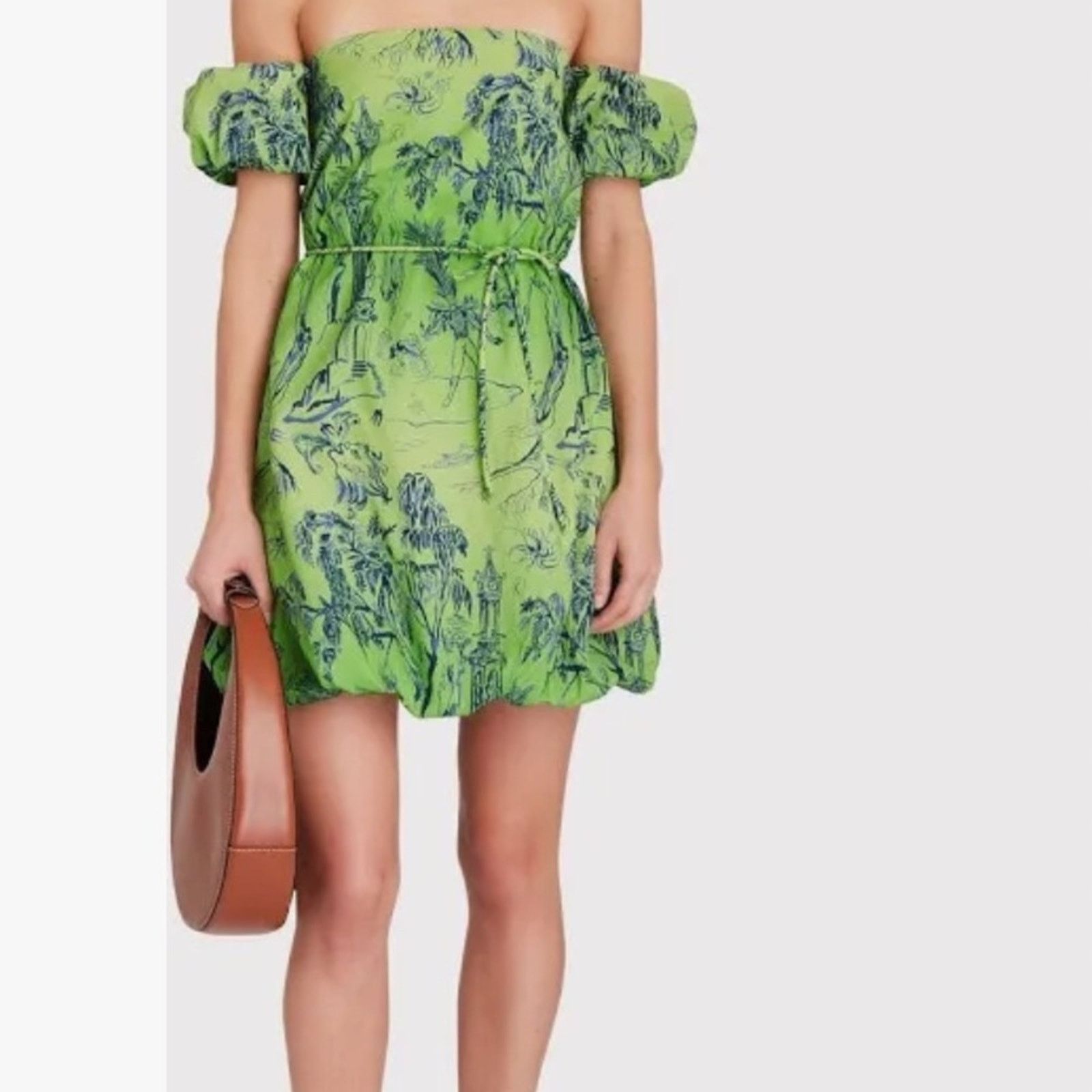 Staud Staud Ash Off-the-Shoulder Mini Dress - Size 0 - Green/Blue Size XS / US 0-2 / IT 36-38 - 1 Thumbnail