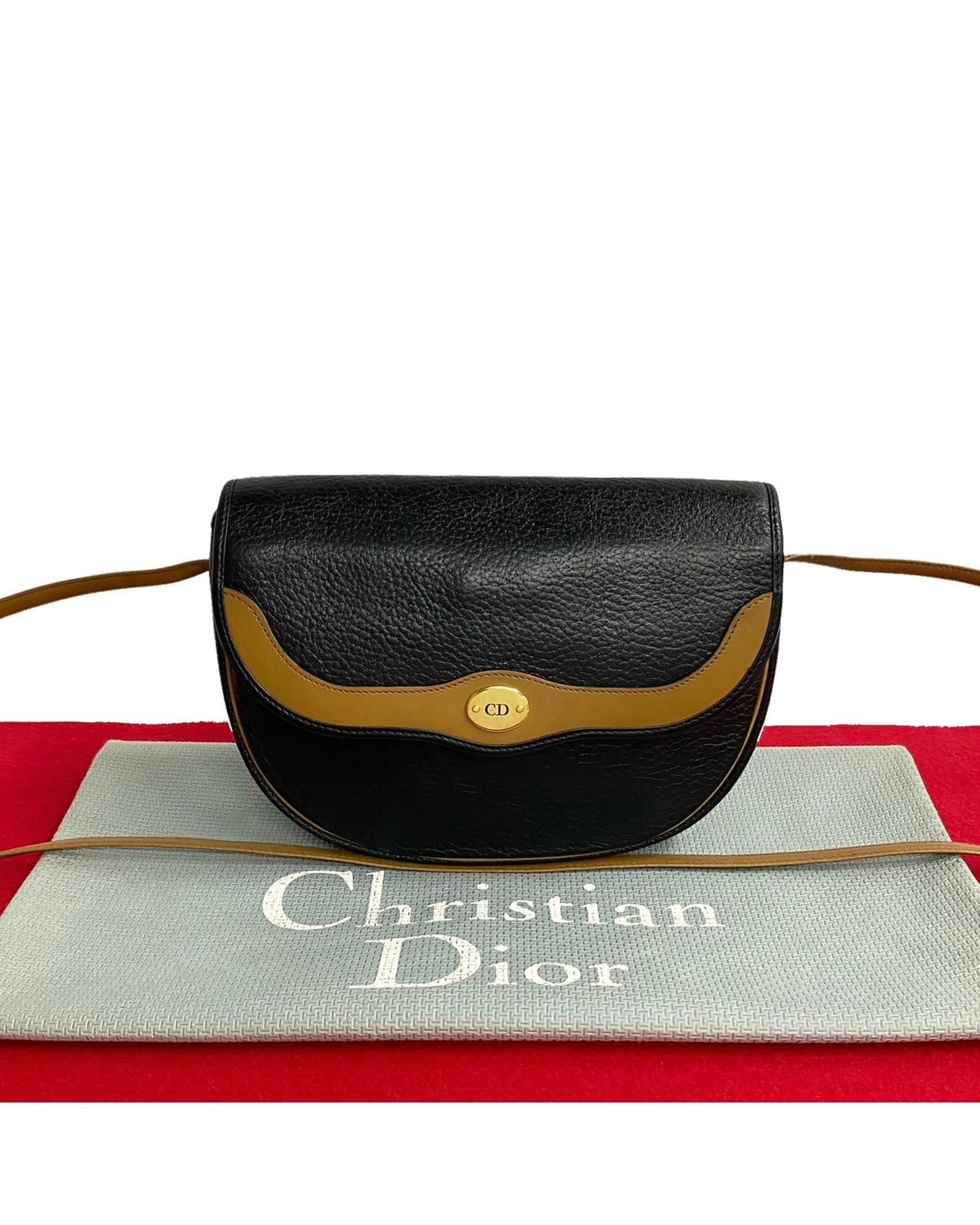 image of Dior Black Leather Logo Crossbody Bag, Women's