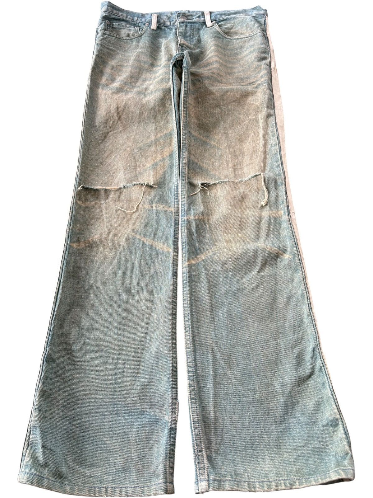 ABAHOUSE VTG Y2K Abahouse Super Mud Wash Striped Loose Jeans Size 33" - 1 Thumbnail