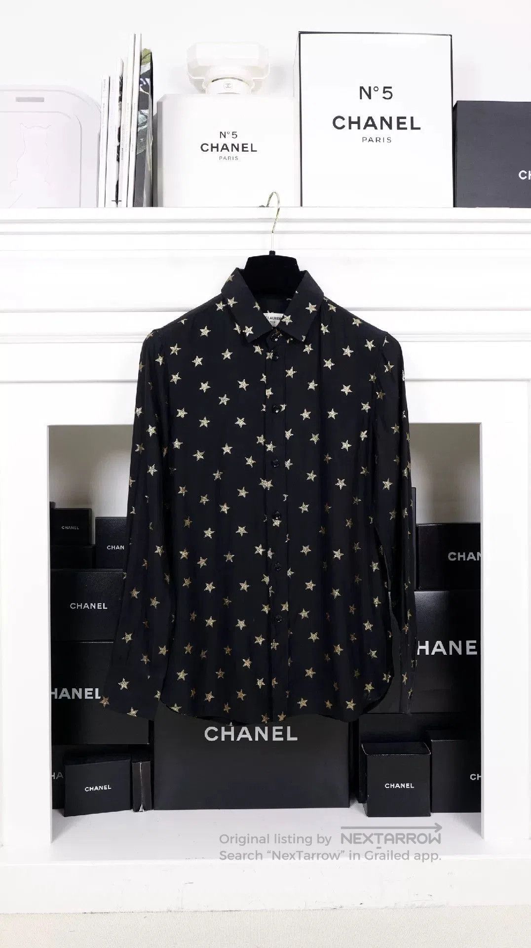 Saint Laurent Paris YSL Black Silk Gold Star Shirt. Size XS / US 0-2 / IT 36-38 - 1 Thumbnail