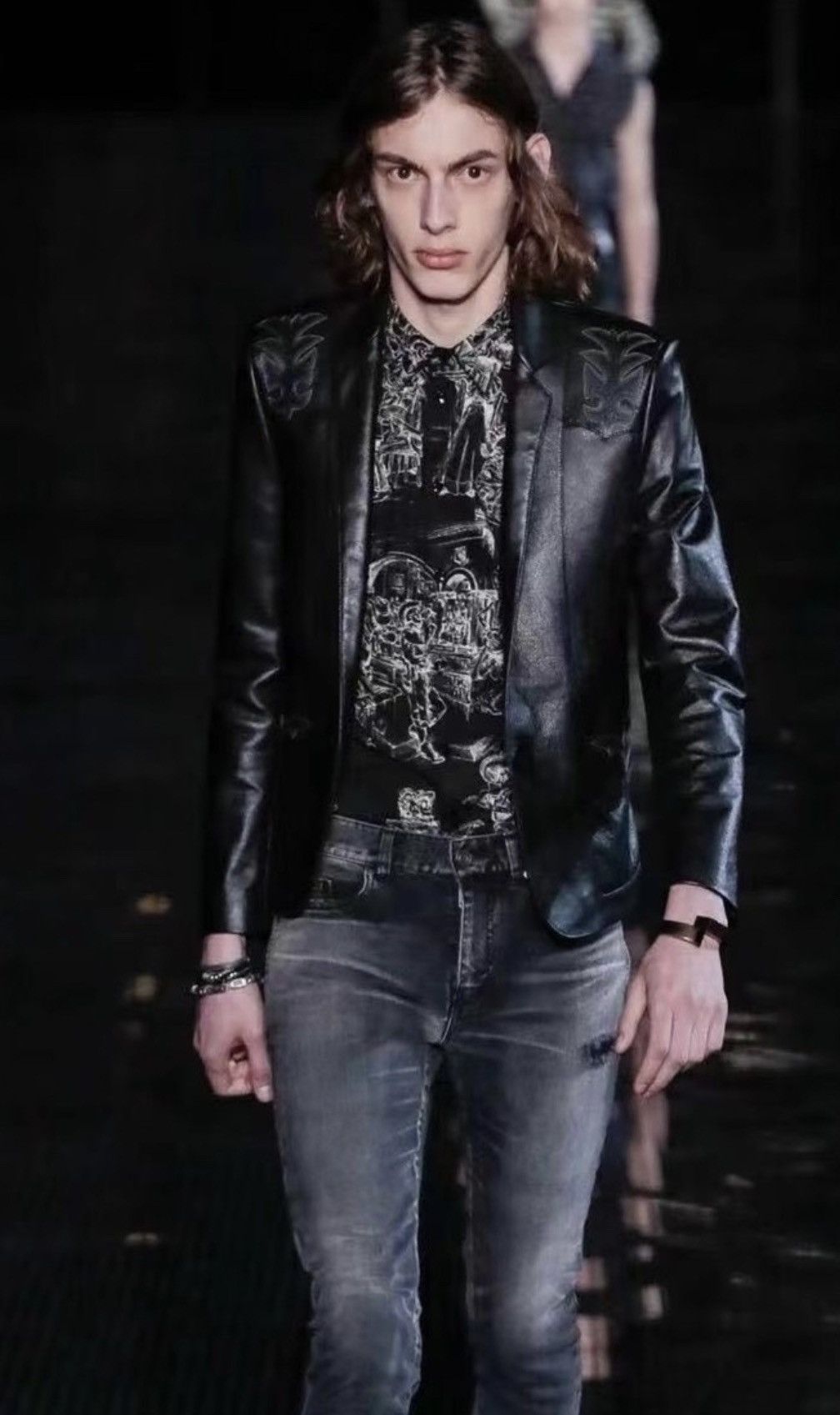 Runway Wear Western Embroidery Leather Jacket Aged Calf