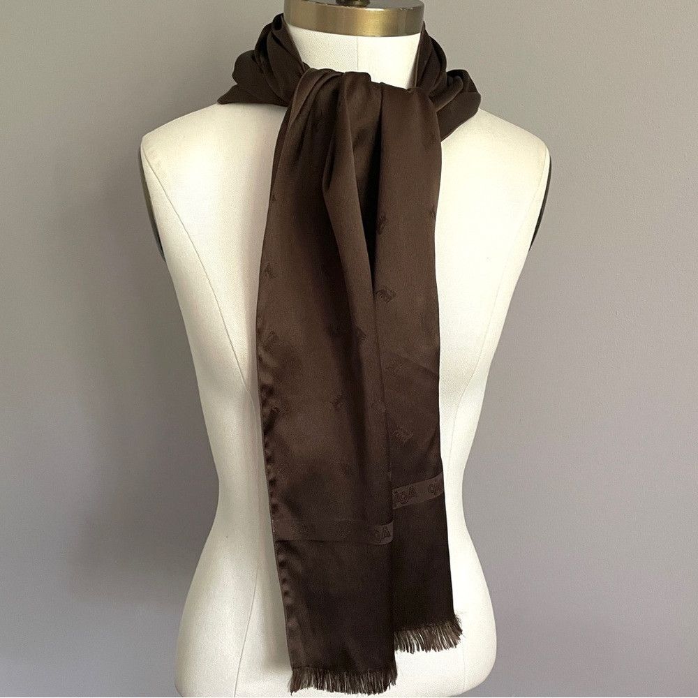 Vintage Vintage Brown Fringed Satin Rectangular Opera Scarf Size ONE SIZE - 2 Thumbnail