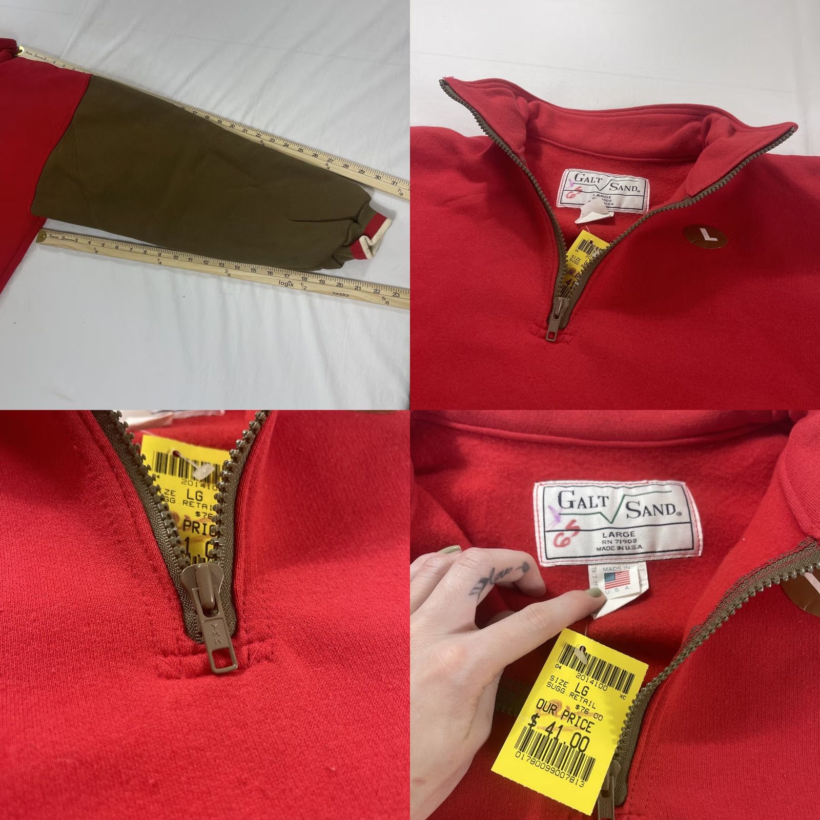 Vintage VINTAGE Galt Sand Sweatshirt 1/4 Zip Men's L Red Brown 2-Tone USA Union 80s 90s Shirt Size US L / EU 52-54 / 3 - 8 Thumbnail