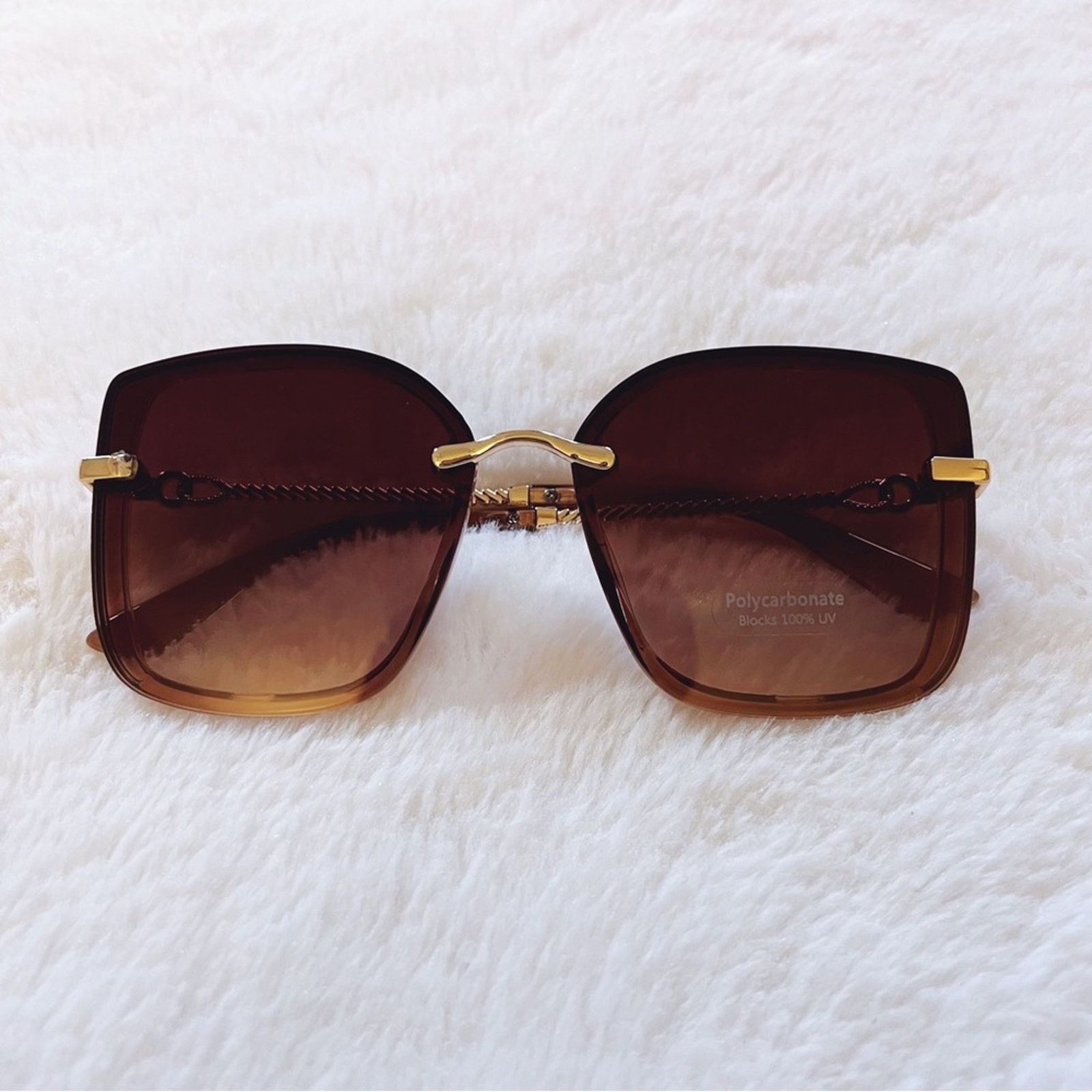 Other Gia Clear Brown Elegant Chain Link Oversized Sunglasses Size ONE SIZE - 1 Thumbnail
