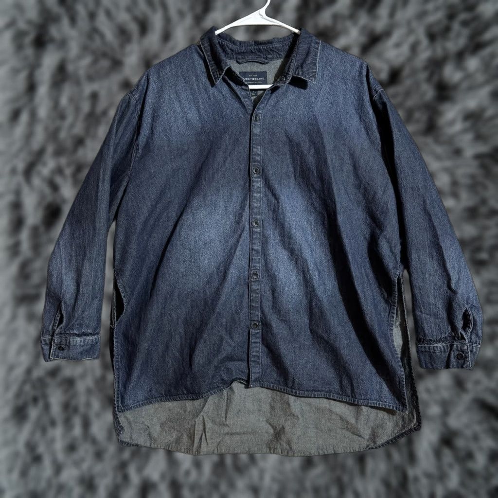 Lucky Brand Lucky Brand Denim Shirt Women Large True Indigo Grunge Boho Streetwear Shirt Womens L Denim Blue 100% Cotton Grunge Cowboy High Low Vintage No Size L / US 10 / IT 46 - 1 Thumbnail