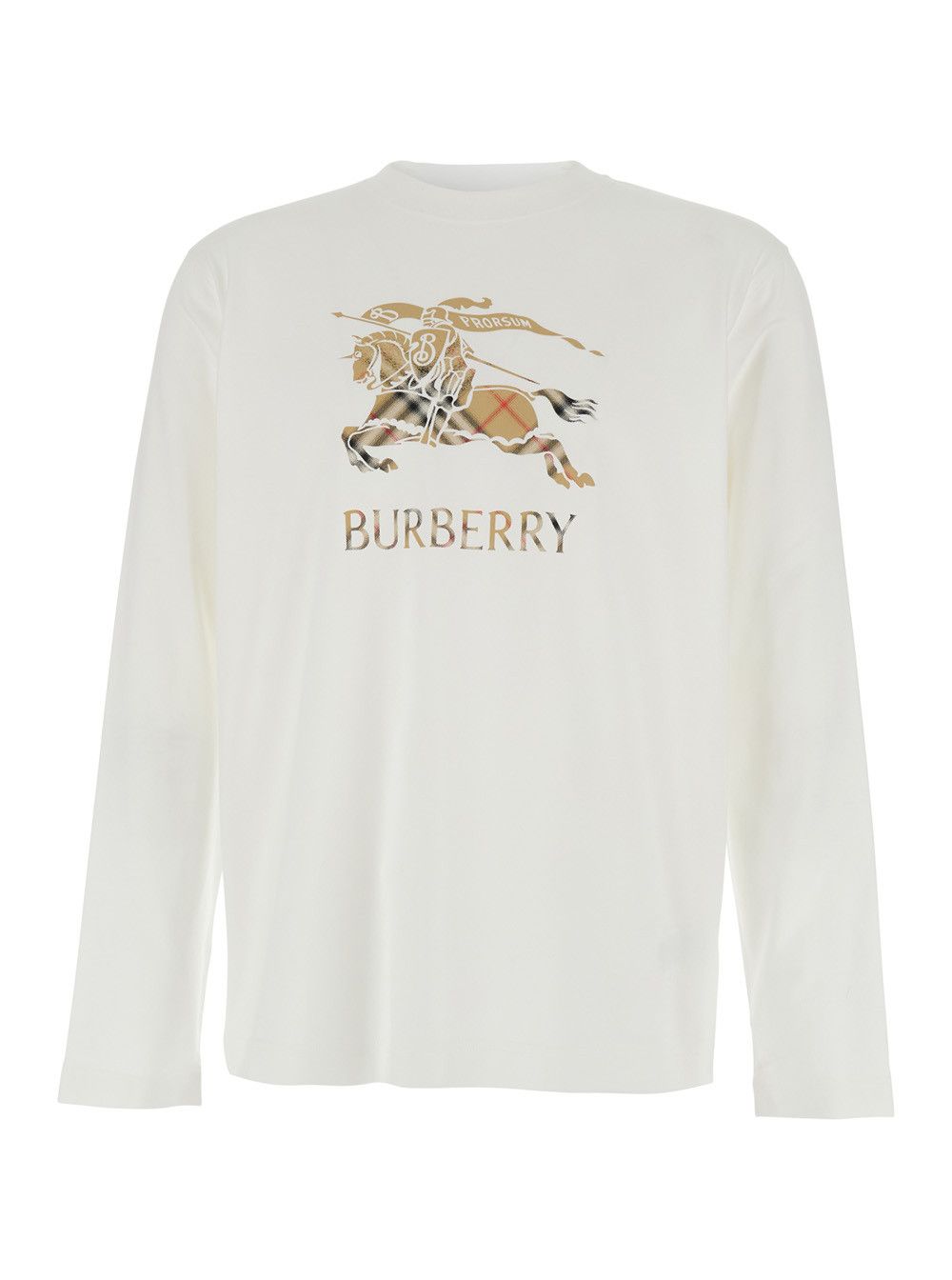 Burberry White Crewneck T-Shirt with EKD and Logo Lettering Embroidery ...