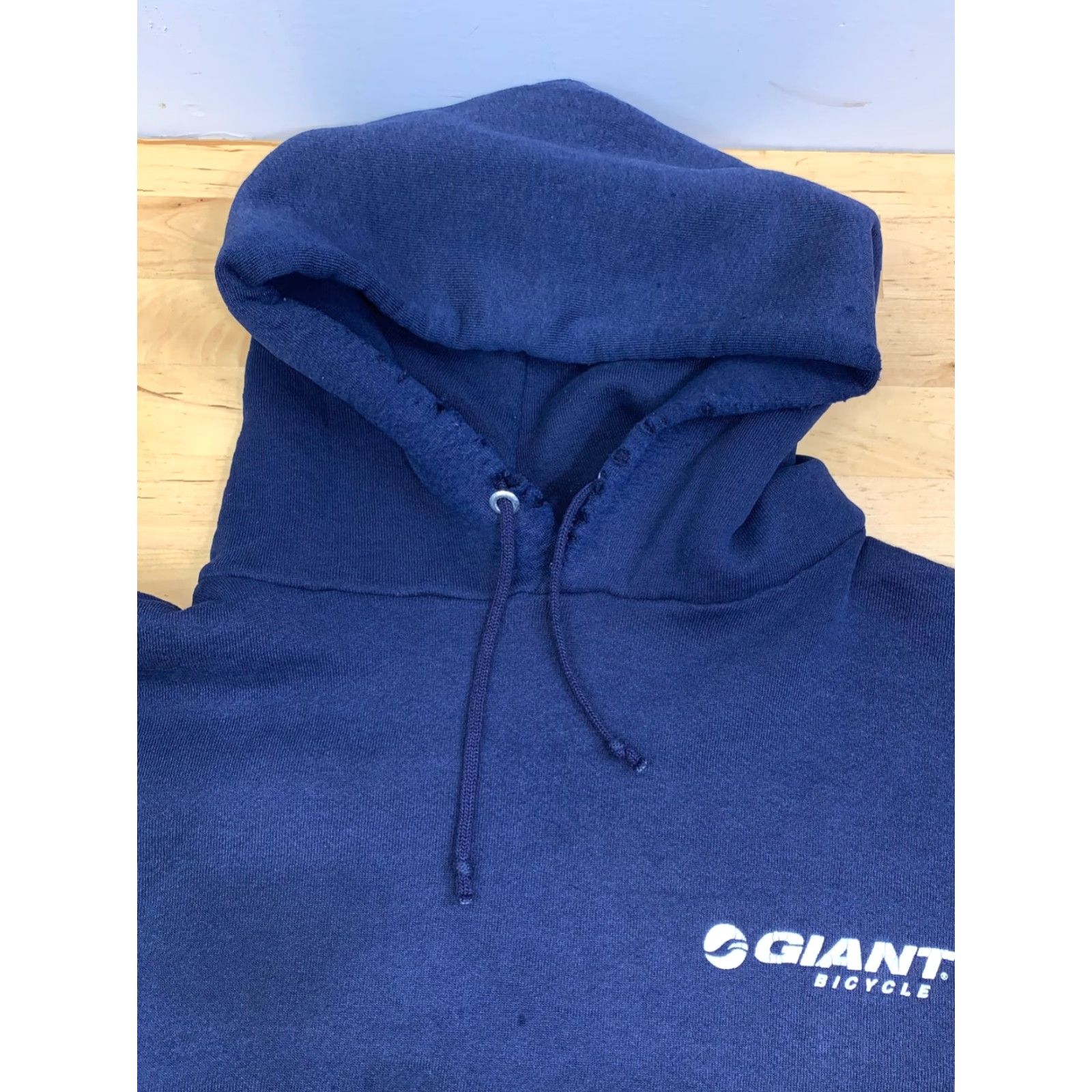 Jerzees VINTAGE Giant Bicycle Hoodie Men XL USA 90s Blue Distress Pullover 12898 Size US XL / EU 56 / 4 - 7 Thumbnail