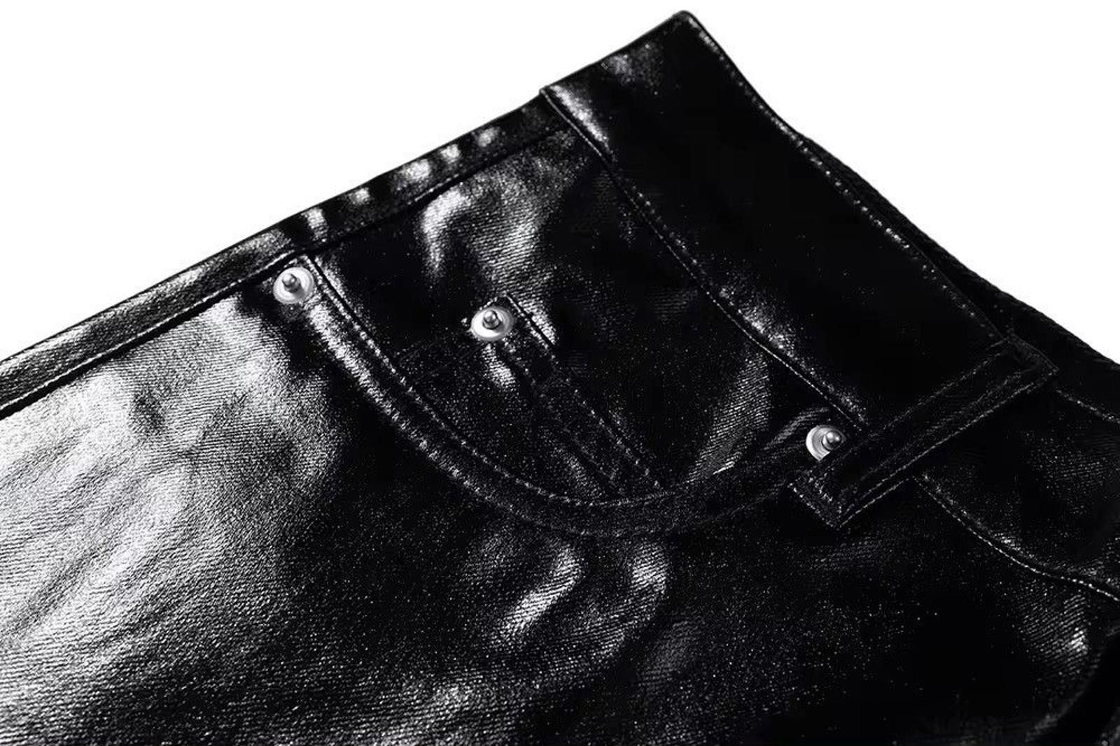 Japanese Brand Glossy Oversized Wide Leg Black Faux Leather Jeans Size US 32 / EU 48 - 6 Thumbnail