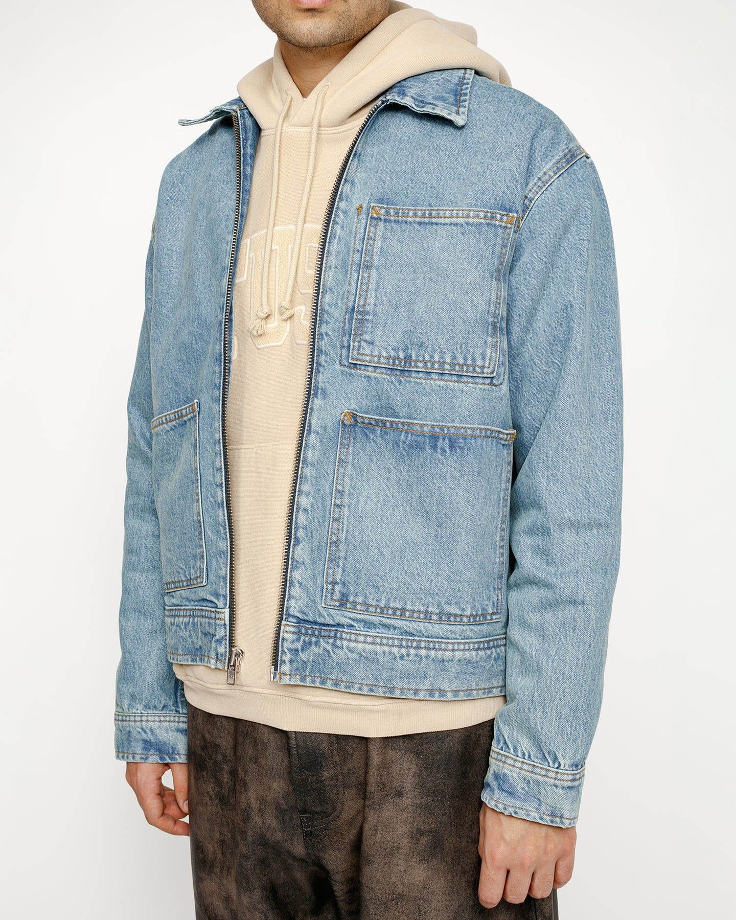 Stussy o1kmrn0424 Unisex Zip Work Denim Jacket in Blue Size US M / EU 48-50 / 2 - 3 Thumbnail