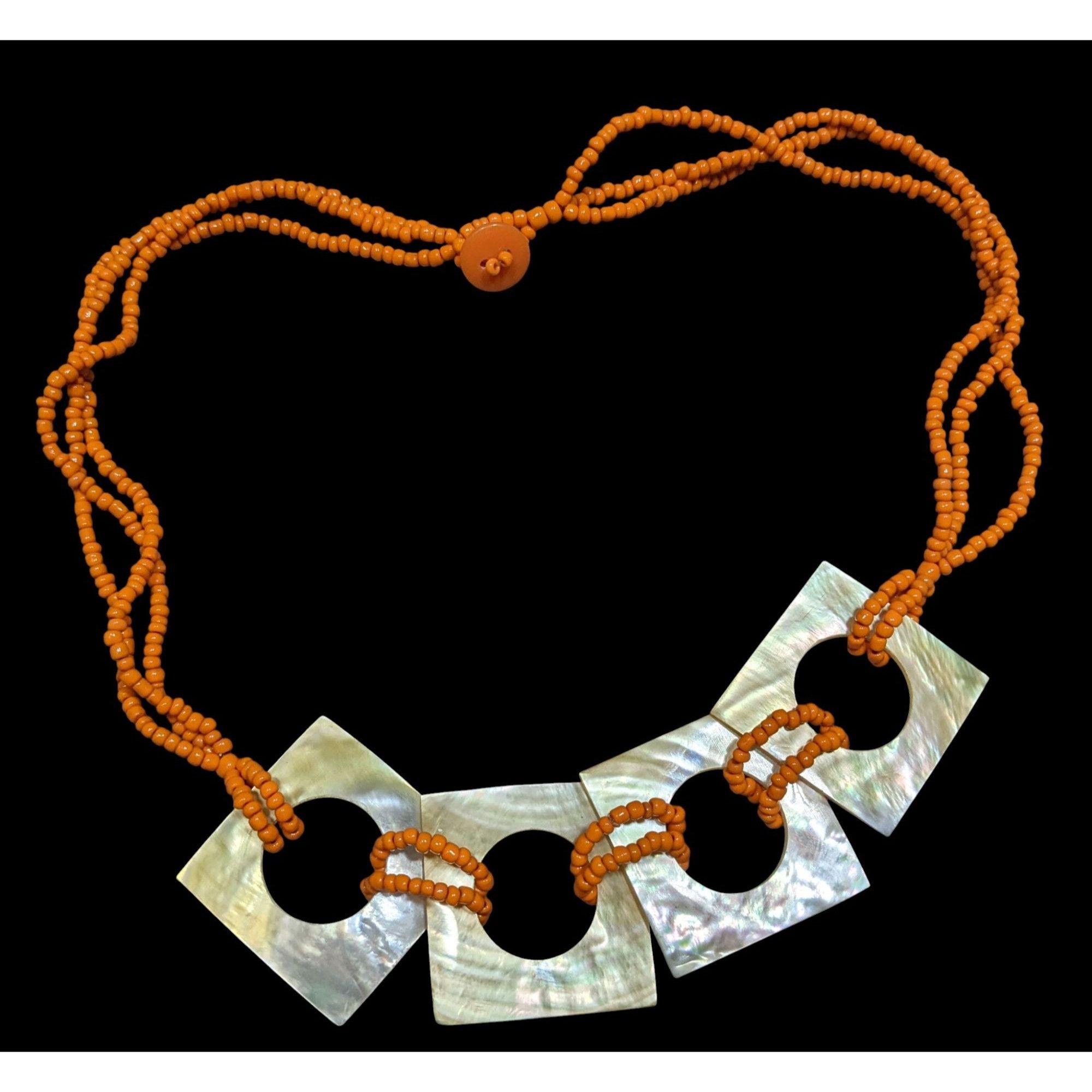 Other Vintage Bohemian Orange Beaded Necklace With Mother Of Pearl Size ONE SIZE - 1 Thumbnail