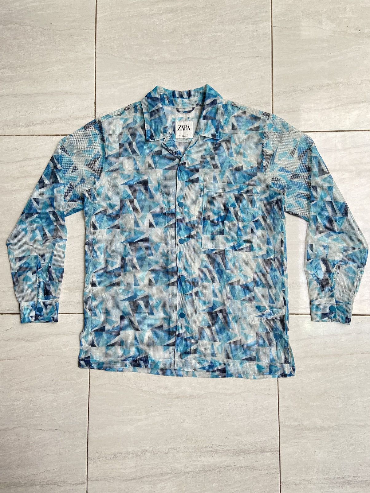 Zara ZARA Blue Striped Mesh Shirt Size US L / EU 52-54 / 3 - 1 Thumbnail