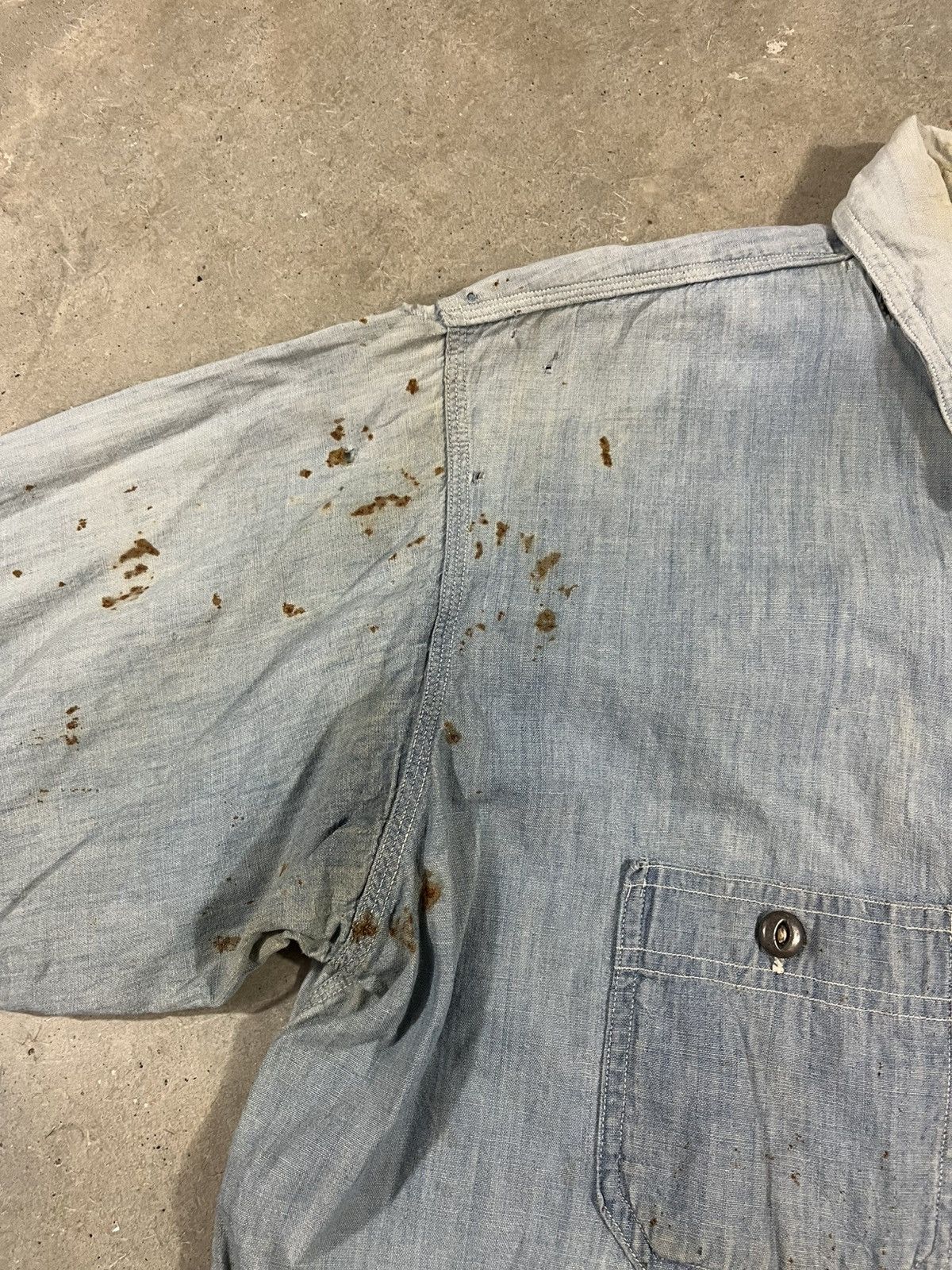 Vintage 30s Chambray Work Shirt With Farm Repairs
