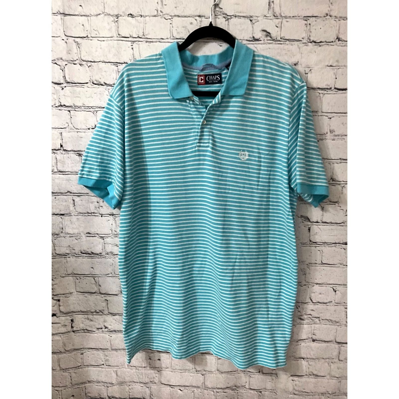 Chaps CHAPS RALPH LAUREN MENS POLO SHIRT XL BLUE STRIPED Short Sleeve Collared Logo Knit 100% Cotton Golf Casual Regular Man Size US XL / EU 56 / 4 - 3 Thumbnail