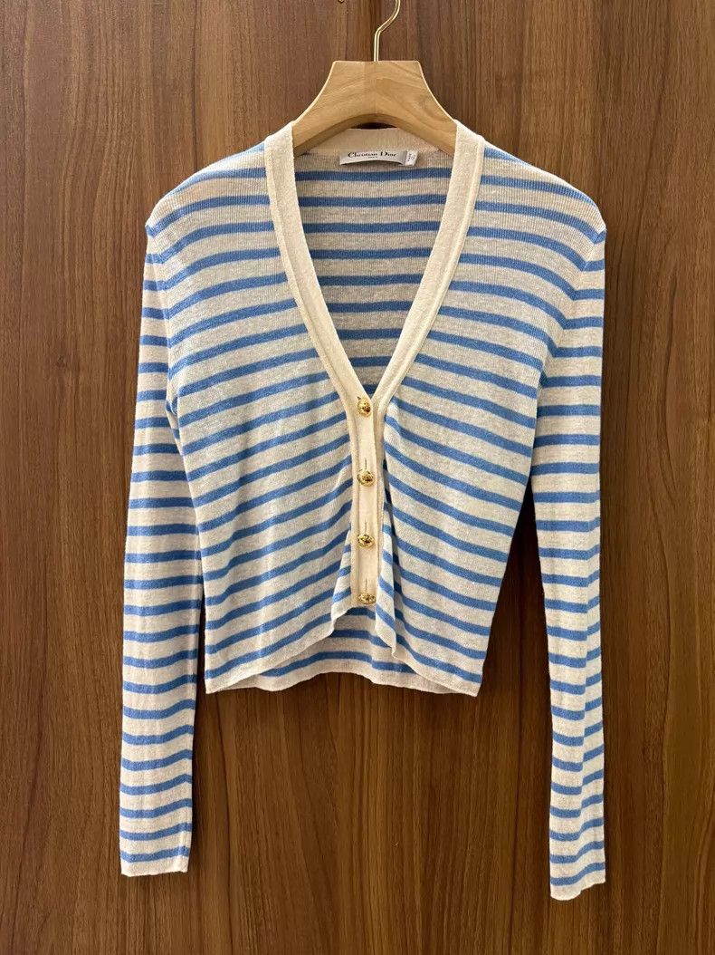 Dior Dior Blue and white striped knitted cardigan coat Size XS / US 0-2 / IT 36-38 - 1 Thumbnail