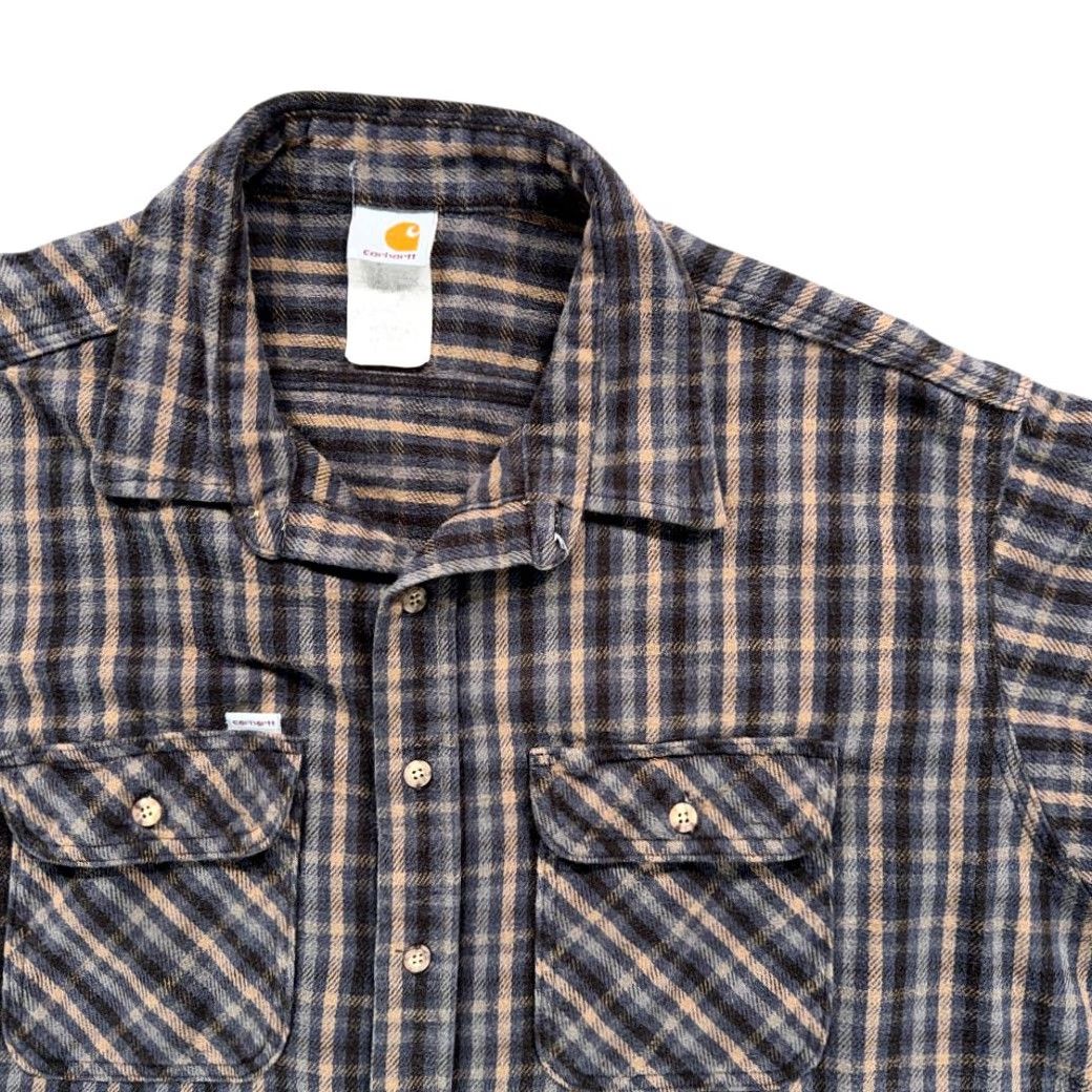 Carhartt VINTAGE Carhartt Shirt Adult 3XL XXXL Blue Brown Plaid Flannel Workwear USA 90s Size US XXL / EU 58 / 5 - 2 Thumbnail
