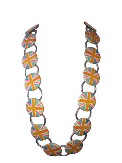 Designer Runway Peter Max Pastel British Flag Button Necklace Belt Size ONE SIZE - 2 Thumbnail