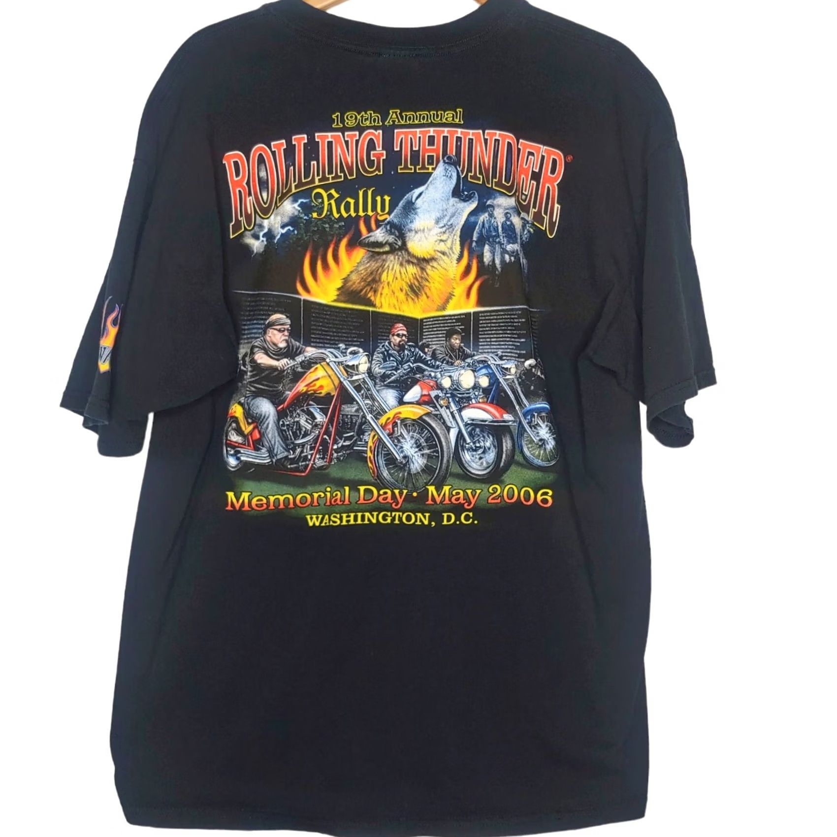Gildan VINTAGE Rolling Thunder Motorcycle Rally Shirt XL Black Washington DC Wolf Biker Gildan Heavy Cotton T-Shirt Mens Size US XL / EU 56 / 4 - 3 Thumbnail