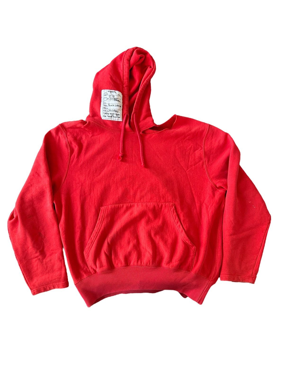 image of Ss17 Vetements In Progress Distressed Champion Hoodie in Red, Men's (Size Small)