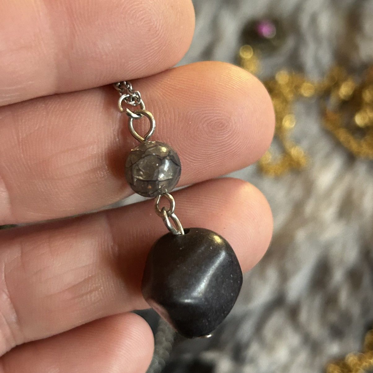 Handmade Handcrafted rough black agate crackle glass pendant necklace Size ONE SIZE - 5 Thumbnail