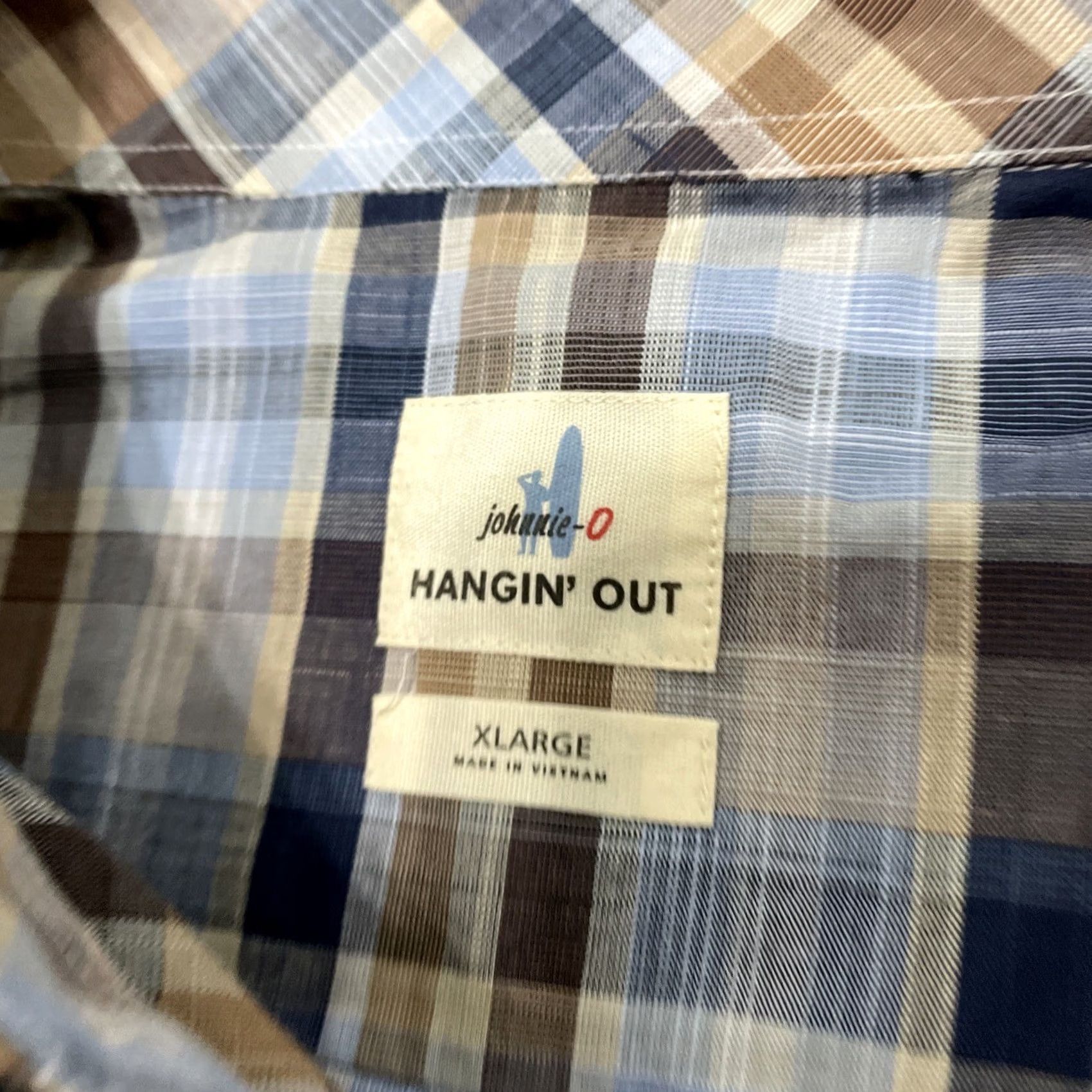 johnnie-O JOHNNIE-O Button Shirt Men XL Hangin' OUT Blue Brown Plaid Surfer Johnnie-O XL Shirt Size US XL / EU 56 / 4 - 7 Thumbnail
