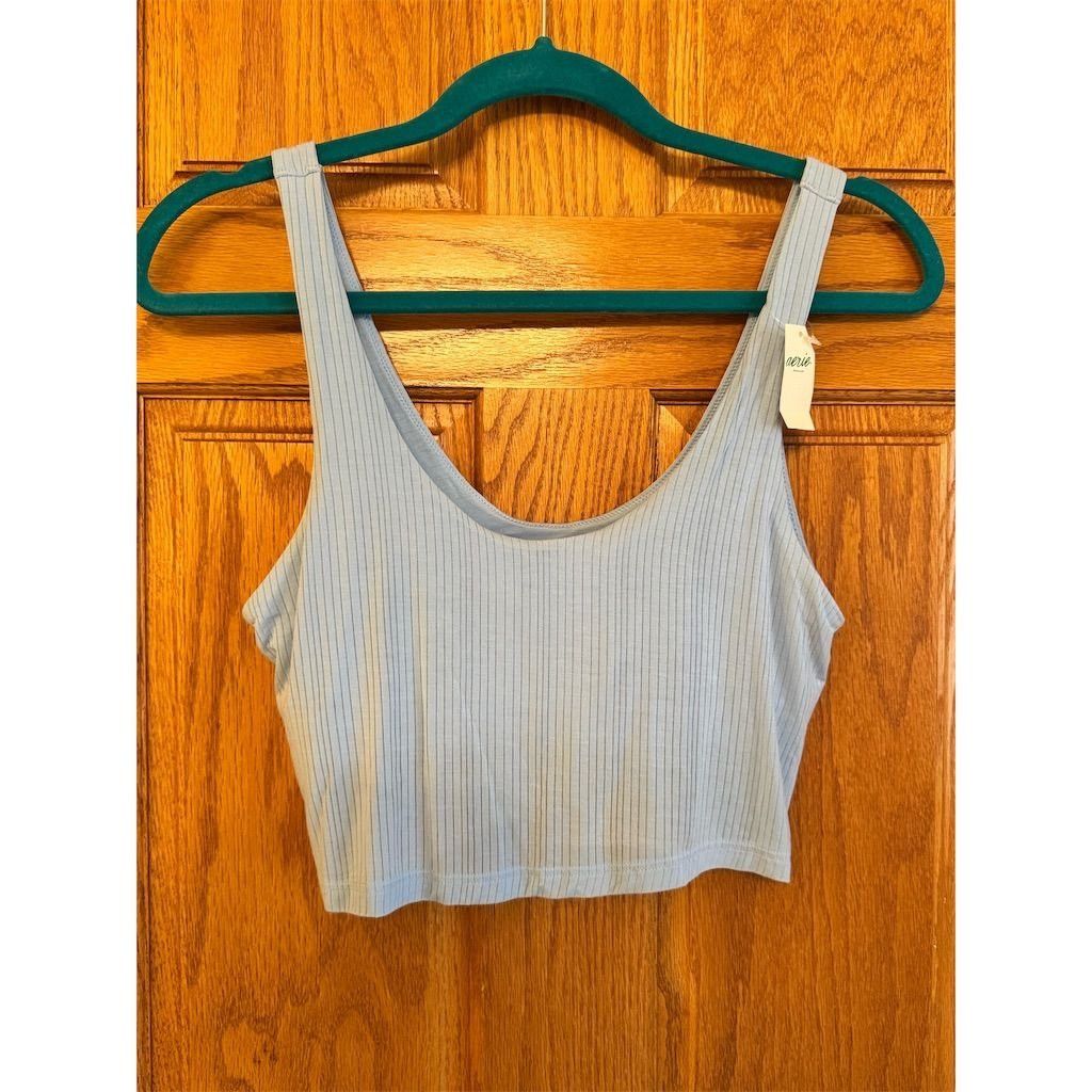 Other Aerie Women's Blue Ribbed Knit Scoop Neck Sleeveless Crop T Size M / US 6-8 / IT 42-44 - 1 Thumbnail