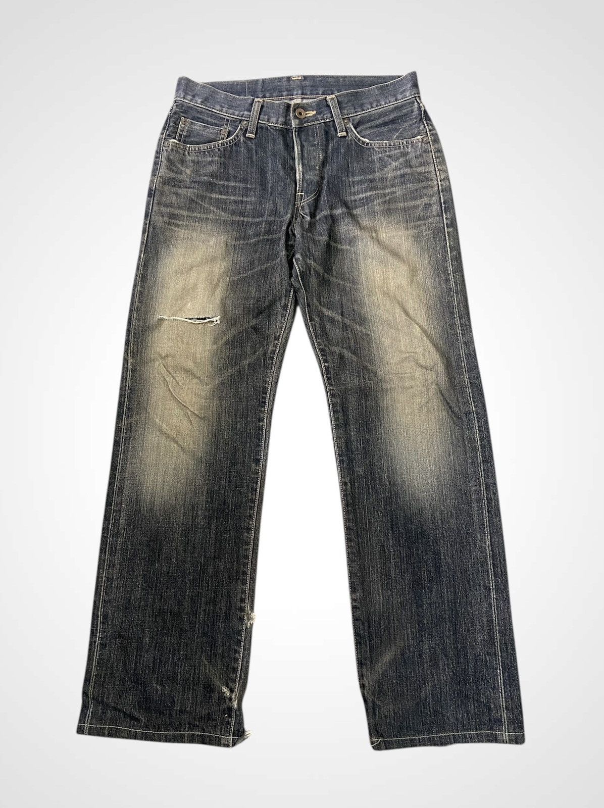 Edwin × Japanese Brand Edwin 505 LowRize Fly Button Distressed Denim Size US 30 / EU 46 - 1 Thumbnail