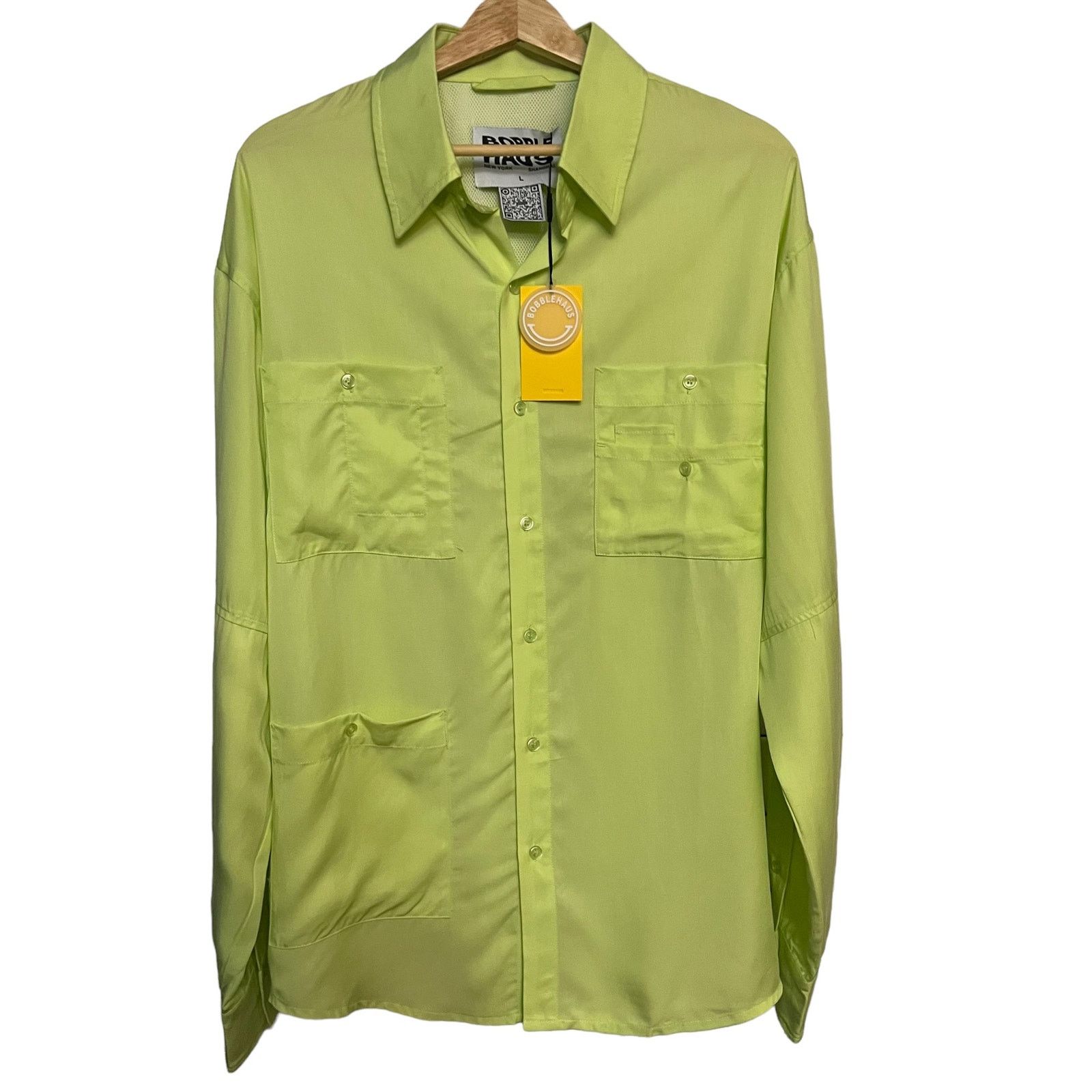 Bobblehaus Button Down Lime Green Utility Shirt -Size L NWT
