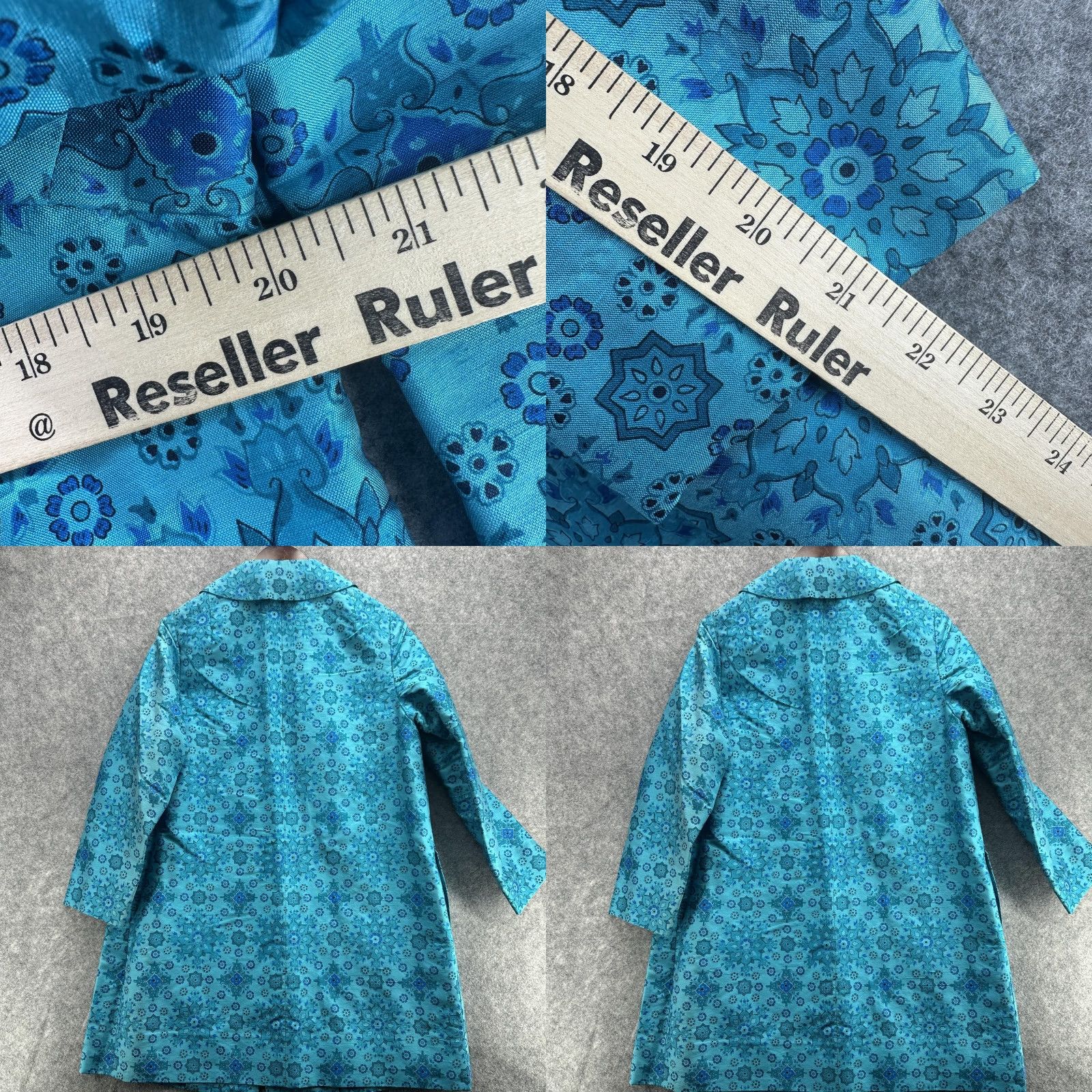 Vintage VINTAGE Bonwit Tailors Coat Womens M Turquoise Blue Floral Brocade 60s Overcoat Silk Lined Button Front Notched Collar Pockets Size M / US 6-8 / IT 42-44 - 10 Thumbnail
