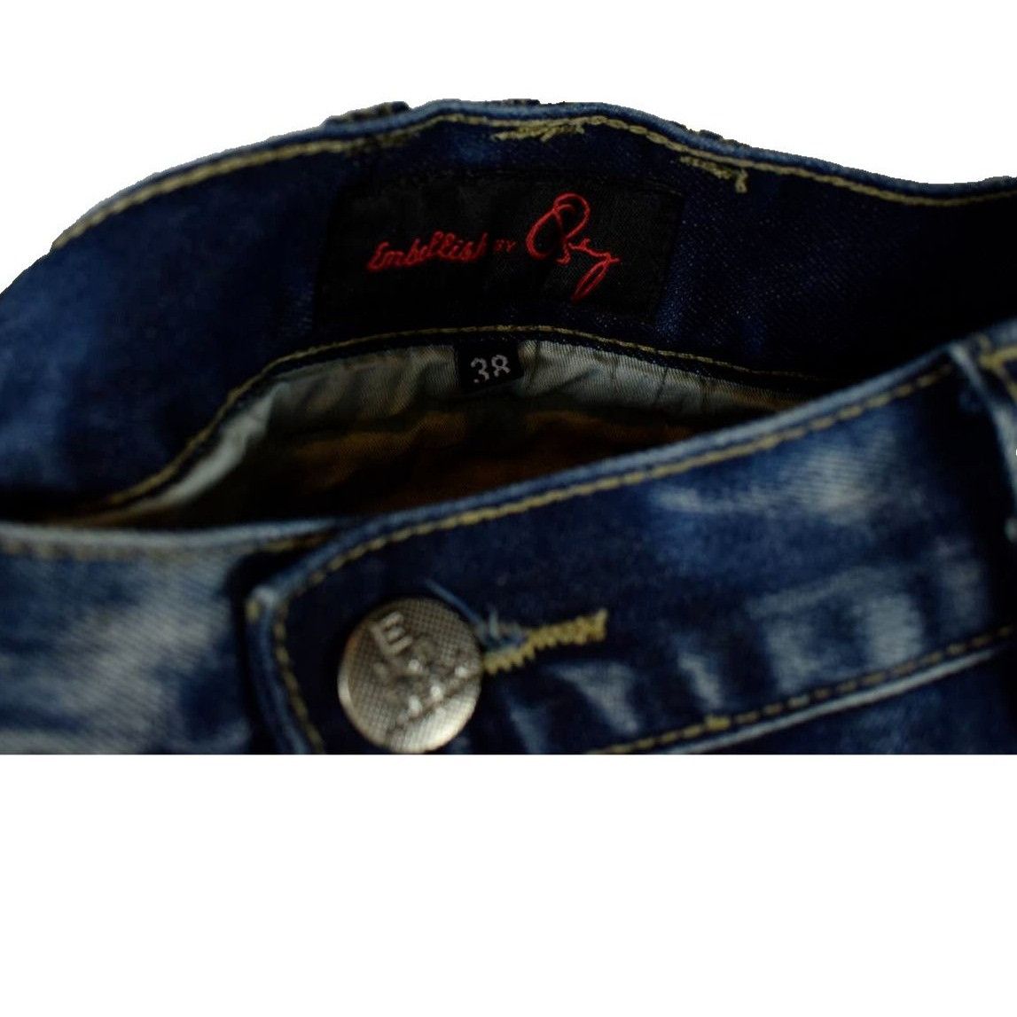 Embellish Embellish Mens 38 x 34 Distressed Blue Biker Jeans Size US 38 / EU 54 - 5 Thumbnail