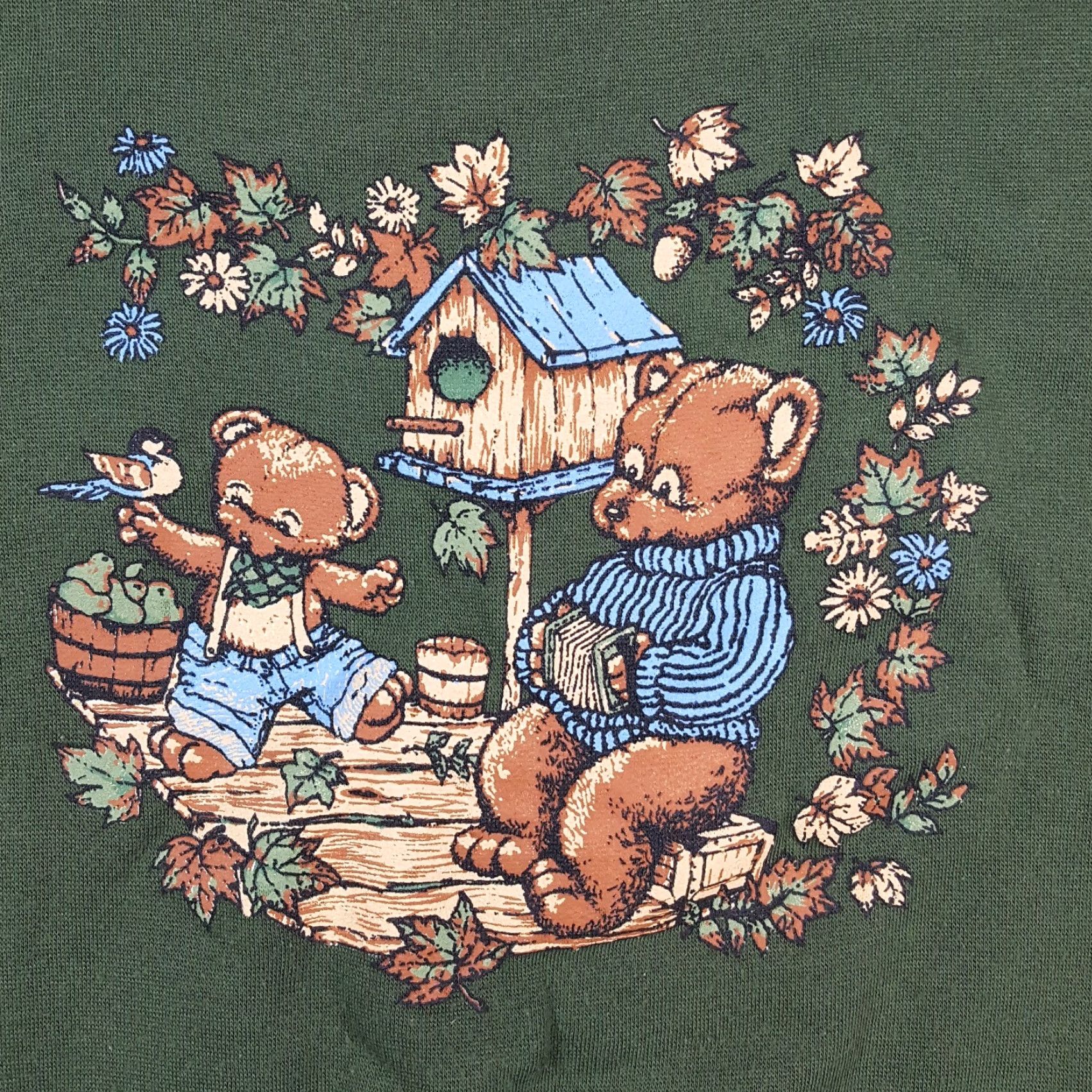 Basic Editions VINTAGE Basic Editions Sweatshirt Women's L Green 90s Teddy Bear Leaves Crewneck Pullover Sweatshirt Size L / US 10 / IT 46 - 3 Thumbnail