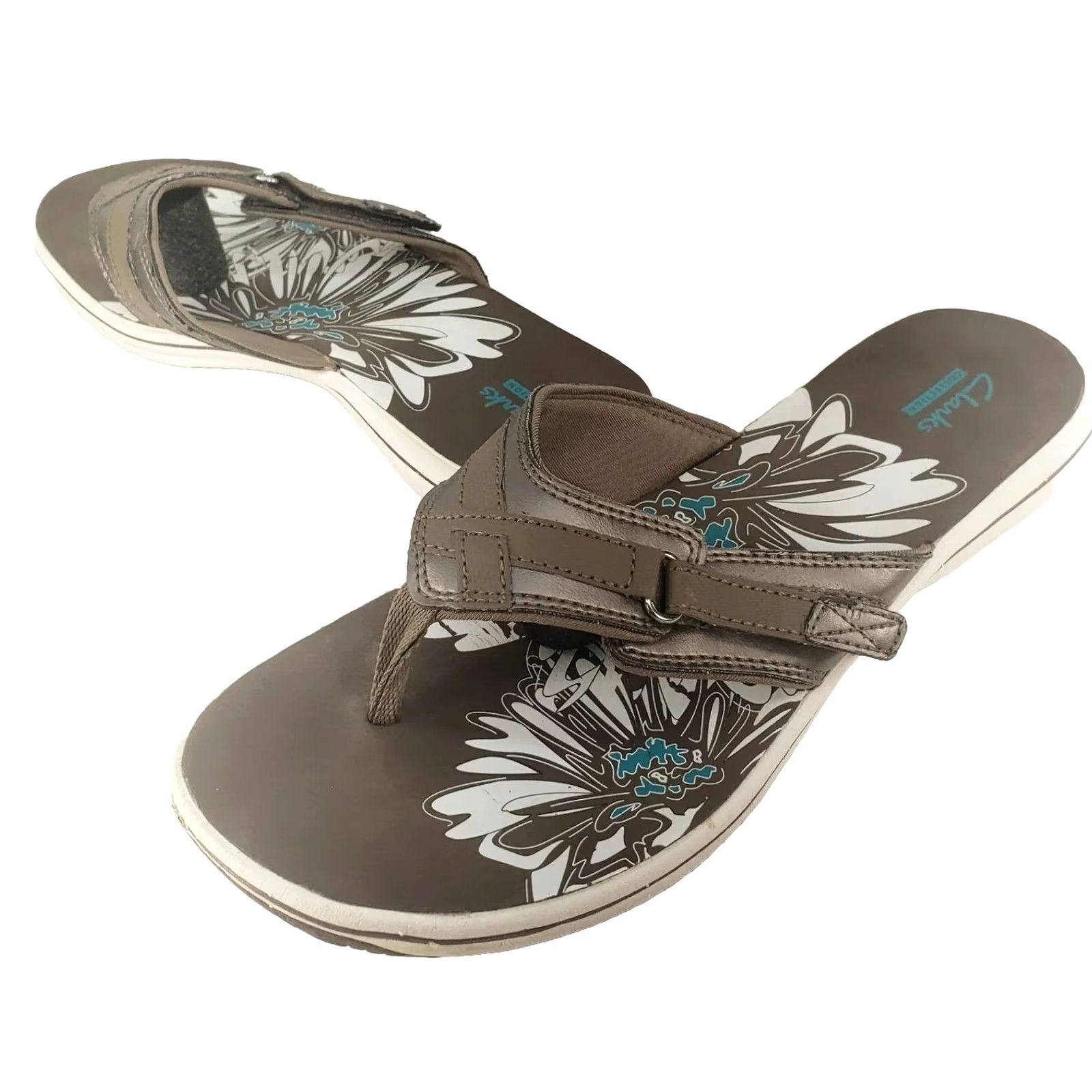 Clarks Clarks Brinkley Soft Thong Sandals Women's 10M Gray Metallic Adjustable Strap Casual Sandal Size US 10 / IT 40 - 2 Thumbnail