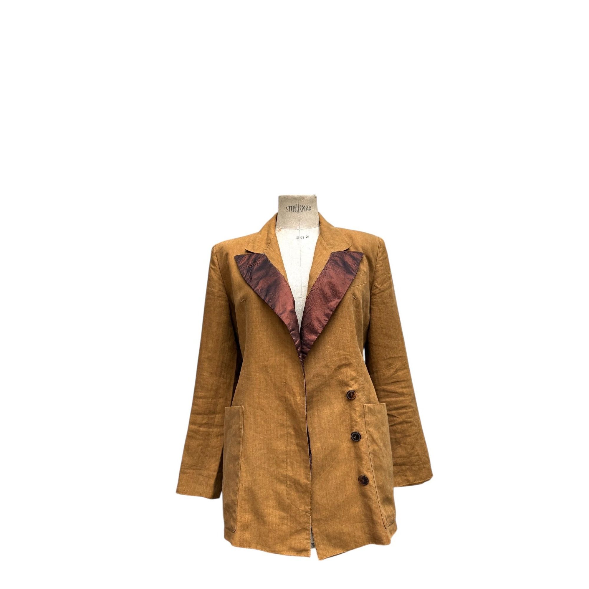 Jean Paul Gaultier 1990s Brown Linen Double-Breasted Blazer Size L / US 10 / IT 46 - 3 Thumbnail