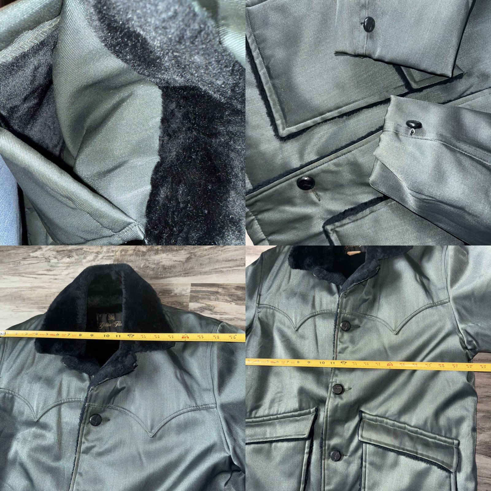 YOKE VTG Golden Fleece Jacket Coat Men 40 Dark Green Parka Fur Lined Western Yoke Nylon Wind-Resistant Long Coat with Pockets Button Closure Size US XXS / EU 40 - 8 Thumbnail