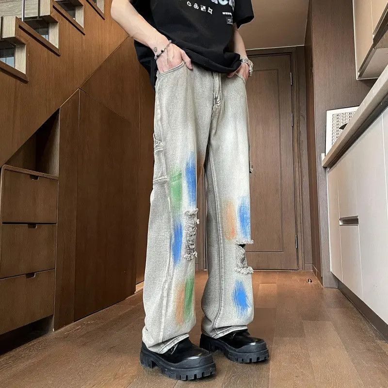 Japanese Brand Retro loose tie dye graffiti ripped jeans Size US 32 / EU 48 - 3 Thumbnail