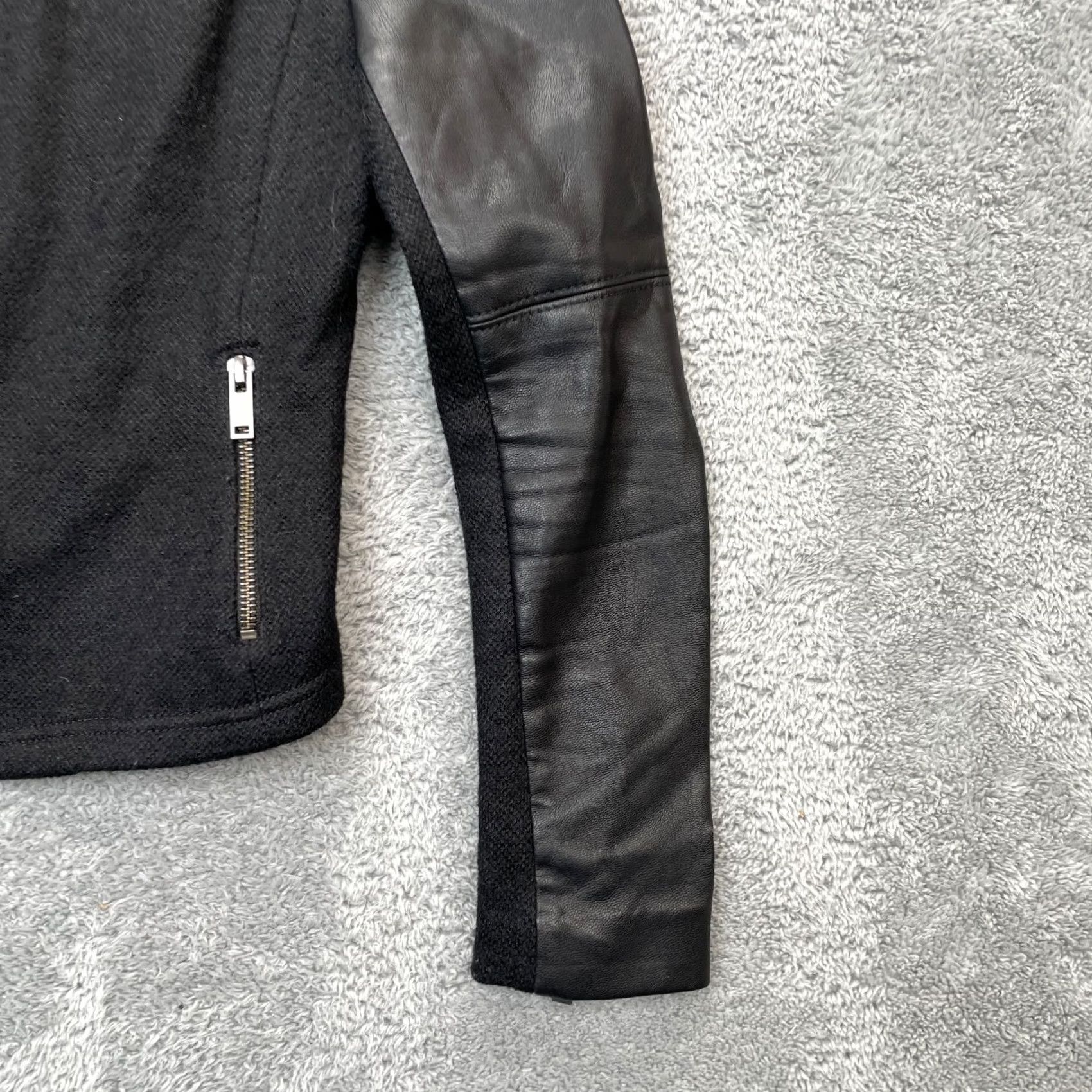 Banana Republic Banana Republic Womens Black Biker Jacket Faux Leather Wool Blend Zip Coat 0 Size XS / US 0-2 / IT 36-38 - 6 Thumbnail