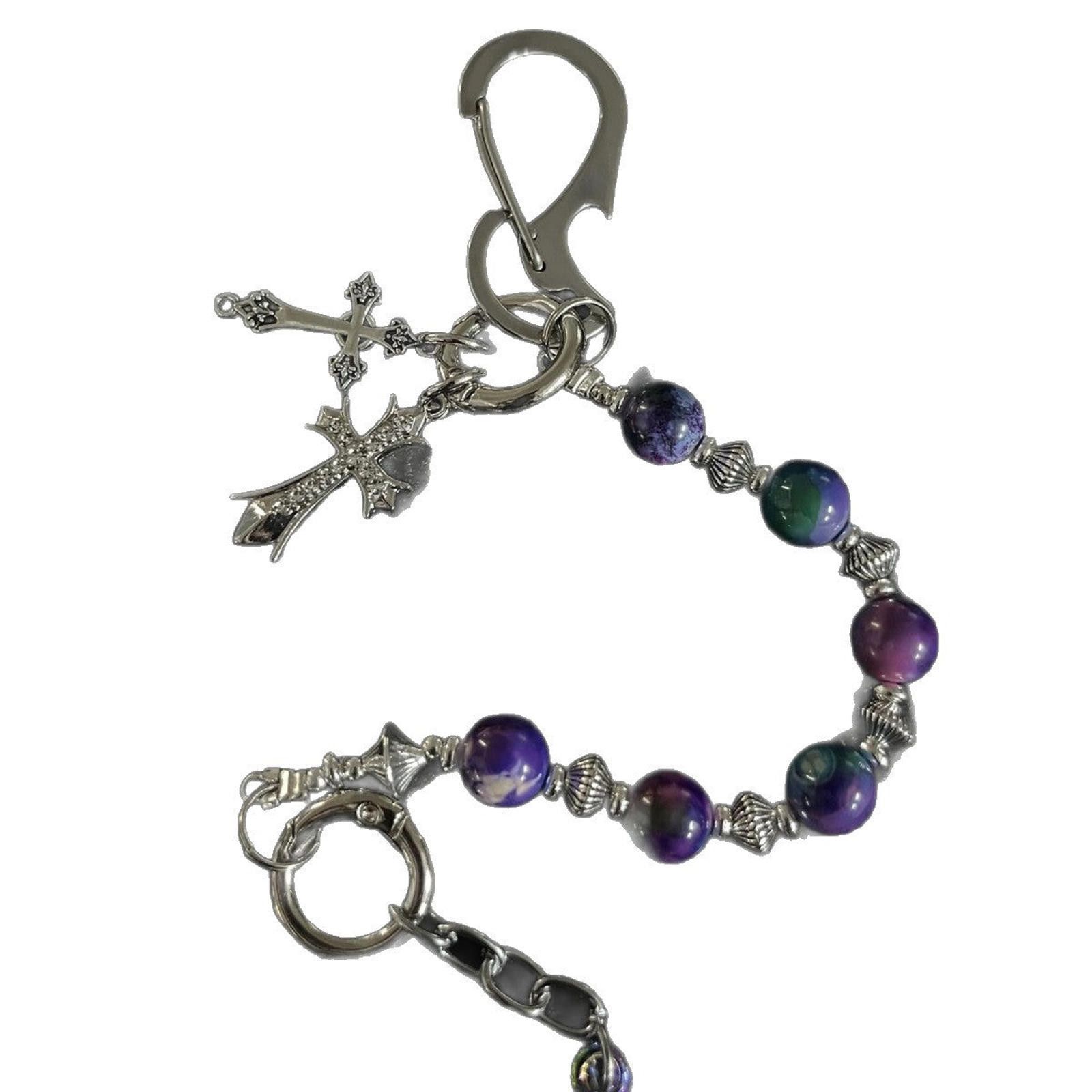 Jewelry Purple Beaded Angel Keychain, Handmade Charm Accessory Size ONE SIZE - 5 Thumbnail